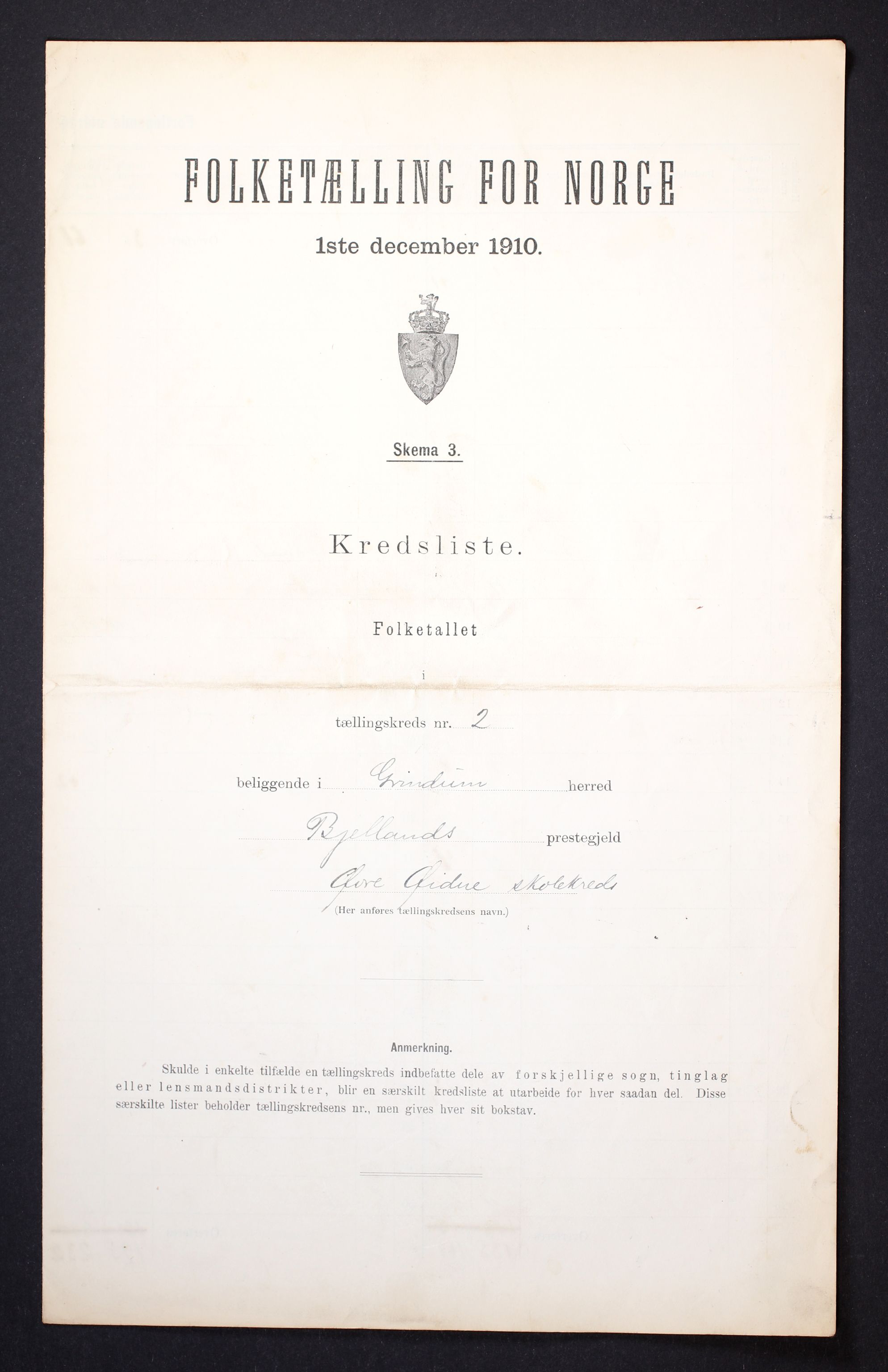 RA, 1910 census for Grindheim, 1910, p. 6
