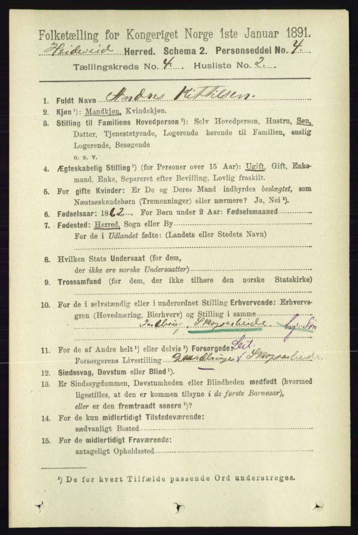 RA, 1891 census for 0829 Kviteseid, 1891, p. 740