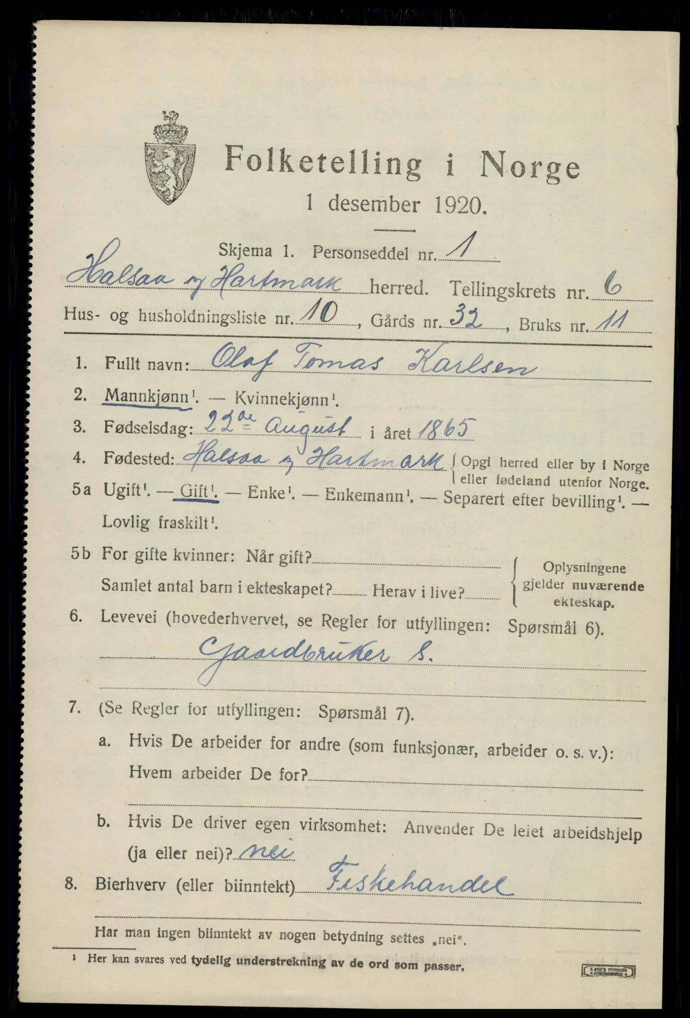 SAK, 1920 census for Halse og Harkmark, 1920, p. 3492