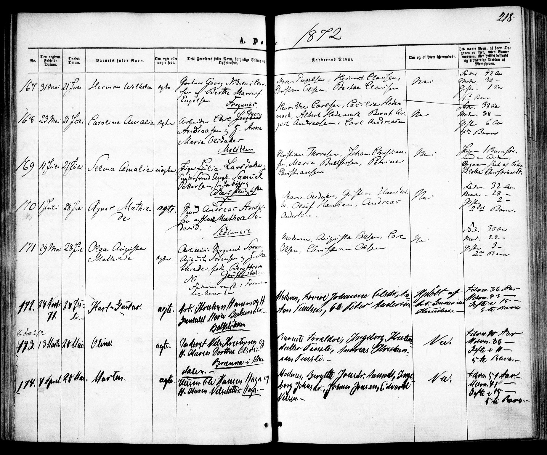 Vestre Aker prestekontor Kirkebøker, SAO/A-10025/F/Fa/L0004: Parish register (official) no. 4, 1857-1877, p. 218