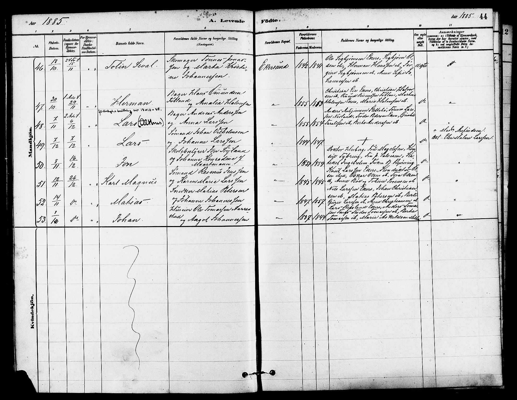 Eigersund sokneprestkontor, AV/SAST-A-101807/S08/L0015: Parish register (official) no. A 15, 1879-1892, p. 44