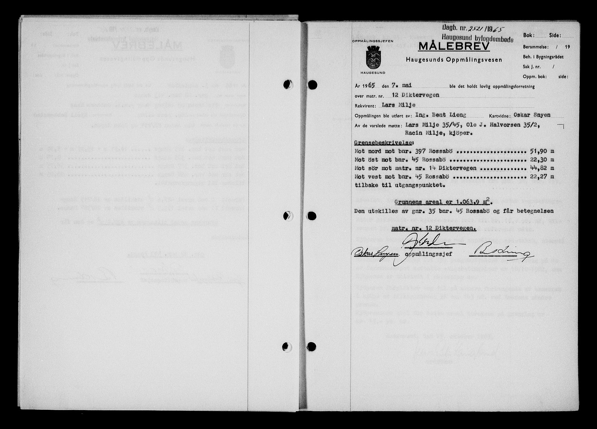 Haugesund tingrett, AV/SAST-A-101415/01/II/IIC/L0076: Mortgage book no. A 17, 1965-1966, Diary no: : 2521/1965