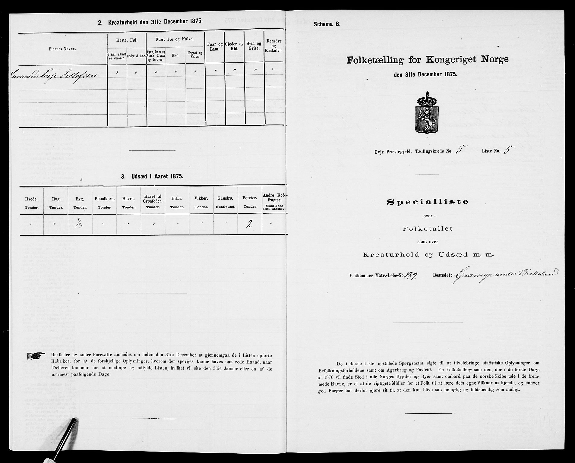 SAK, 1875 census for 0934P Evje, 1875, p. 406