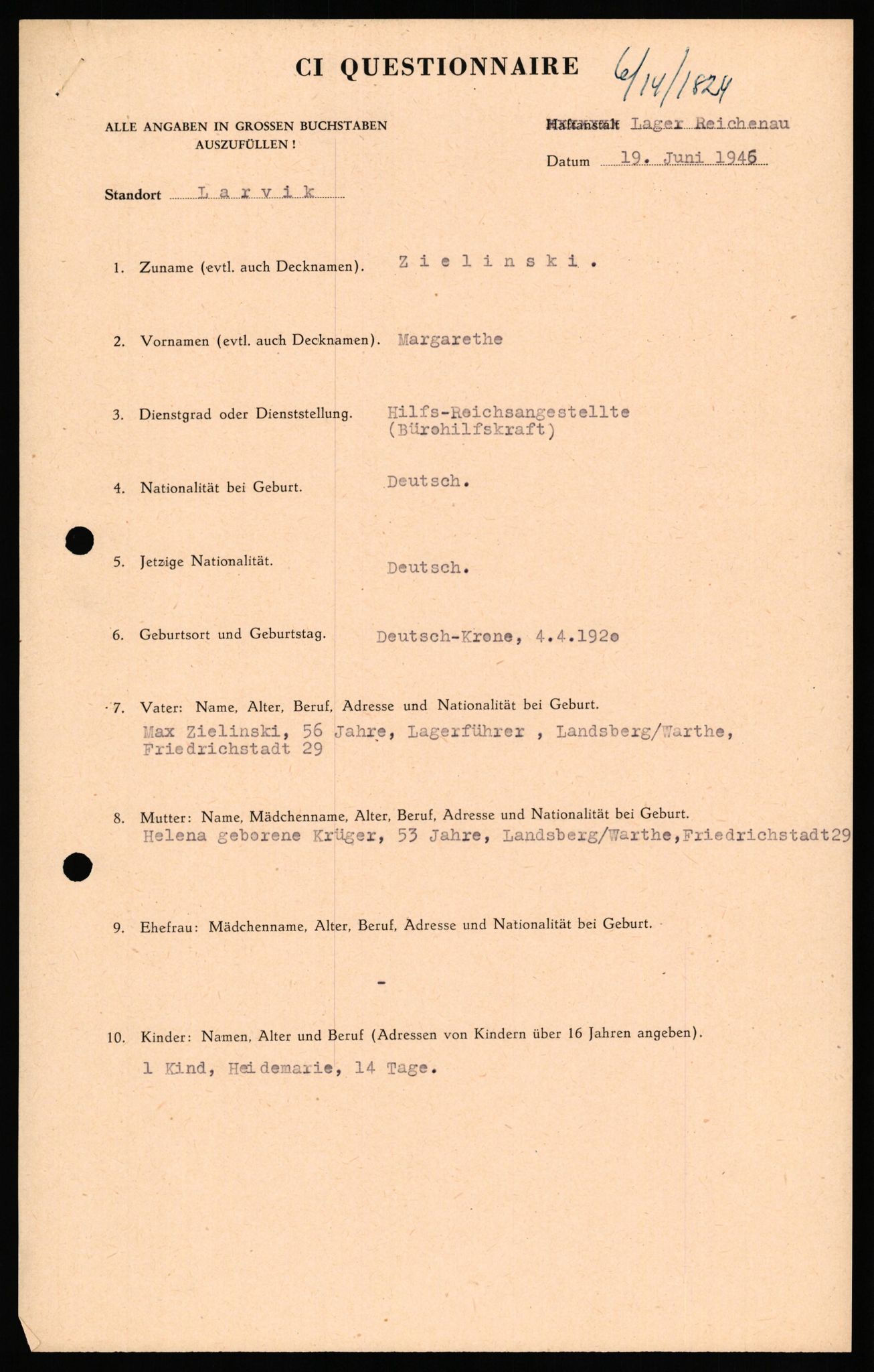 Forsvaret, Forsvarets overkommando II, AV/RA-RAFA-3915/D/Db/L0037: CI Questionaires. Tyske okkupasjonsstyrker i Norge. Tyskere., 1945-1946, p. 336