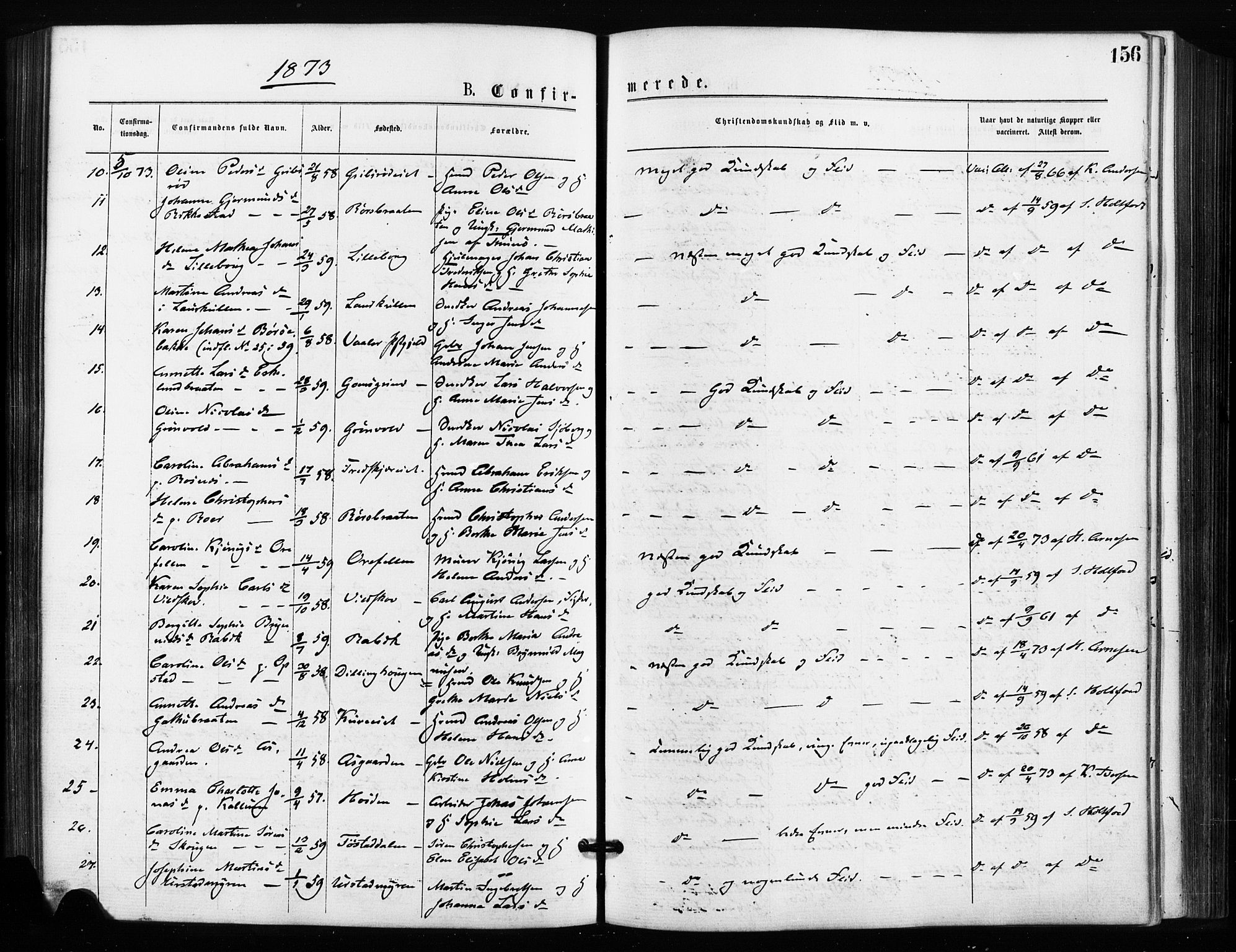 Rygge prestekontor Kirkebøker, SAO/A-10084b/F/Fa/L0006: Parish register (official) no. 6, 1872-1877, p. 156