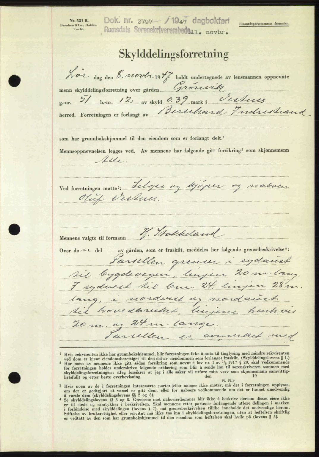 Romsdal sorenskriveri, SAT/A-4149/1/2/2C: Mortgage book no. A24, 1947-1947, Diary no: : 2797/1947