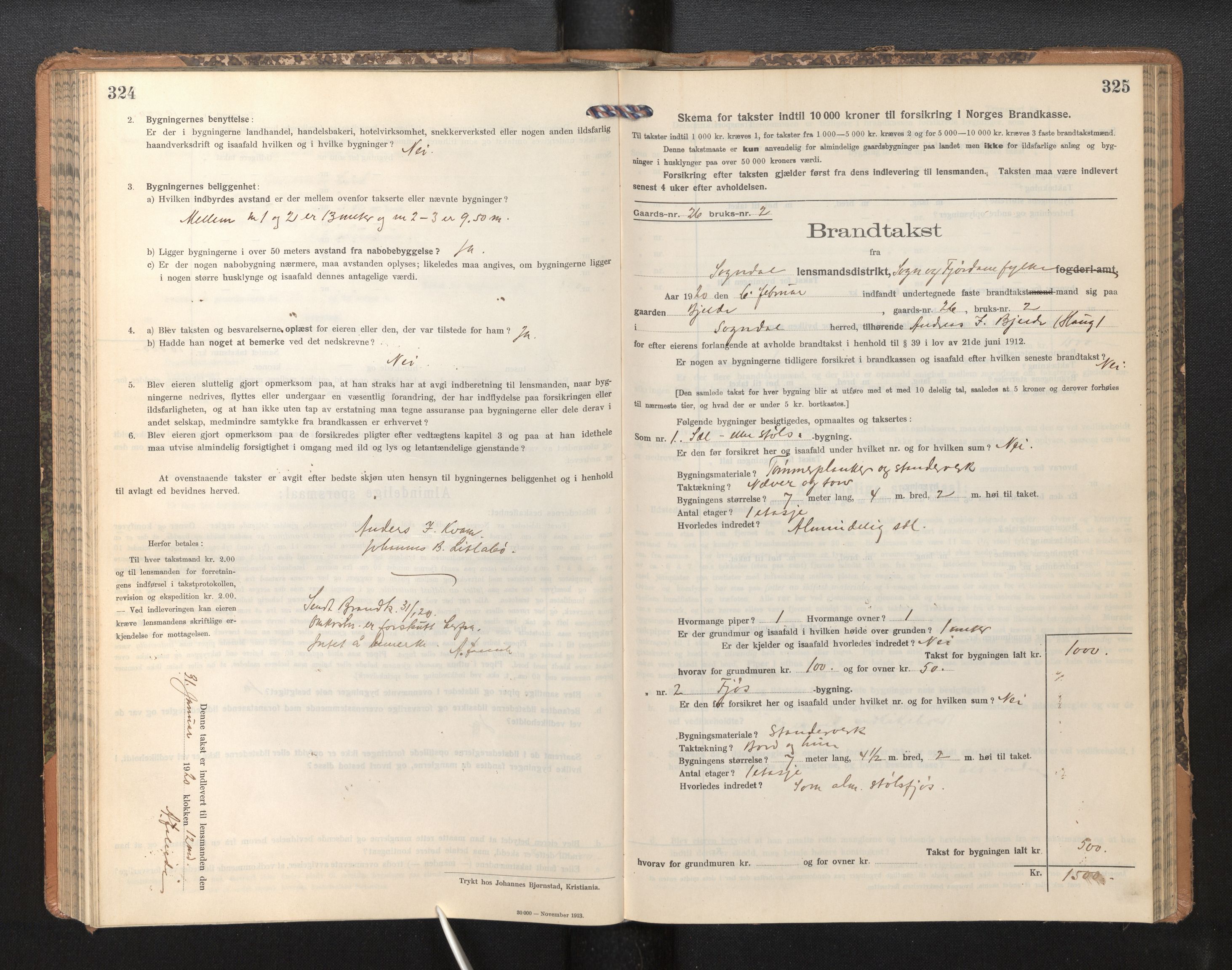 Lensmannen i Sogndal, SAB/A-29901/0012/L0011: Branntakstprotokoll, skjematakst, 1914-1922, p. 324-325