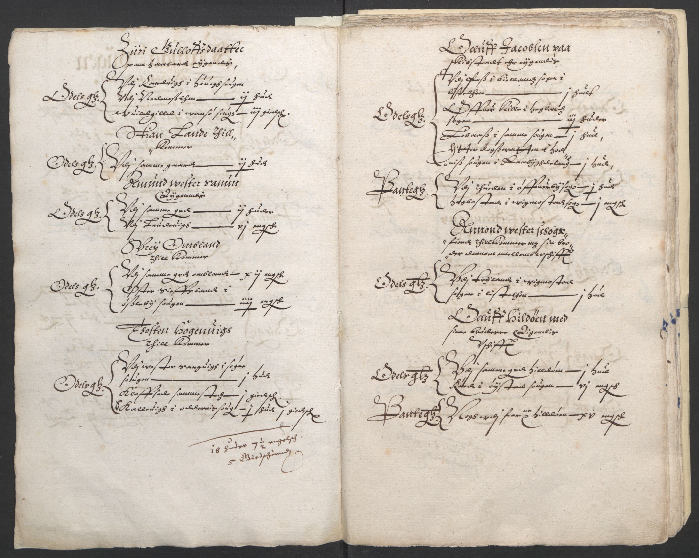 Stattholderembetet 1572-1771, AV/RA-EA-2870/Ek/L0010/0001: Jordebøker til utlikning av rosstjeneste 1624-1626: / Odelsjordebøker for Agdesiden len, 1624, p. 105