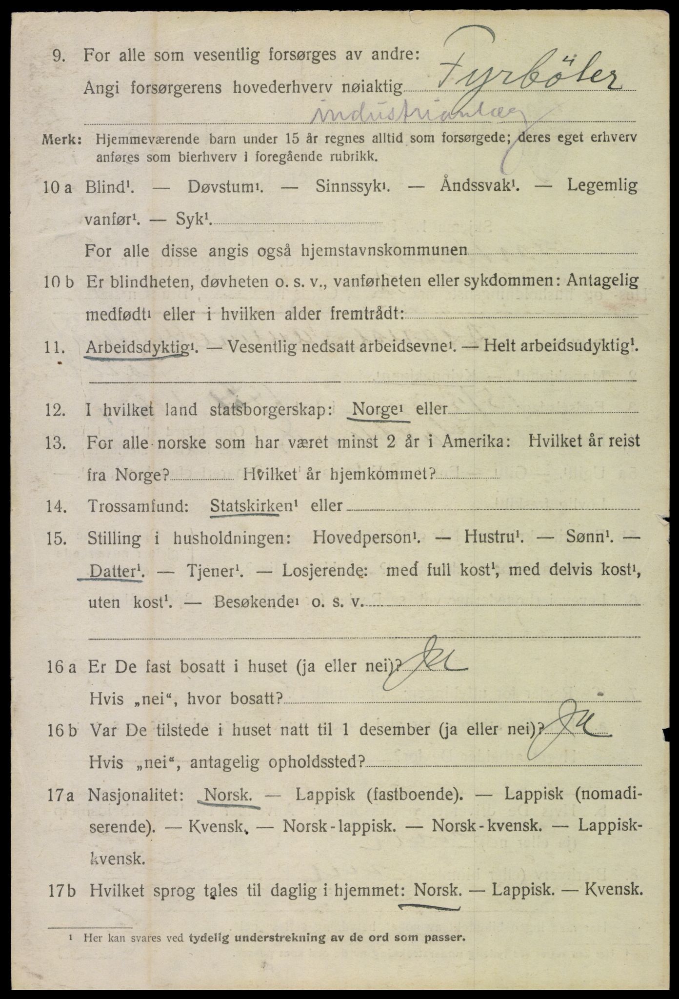 SAT, 1920 census for Sortland, 1920, p. 6215