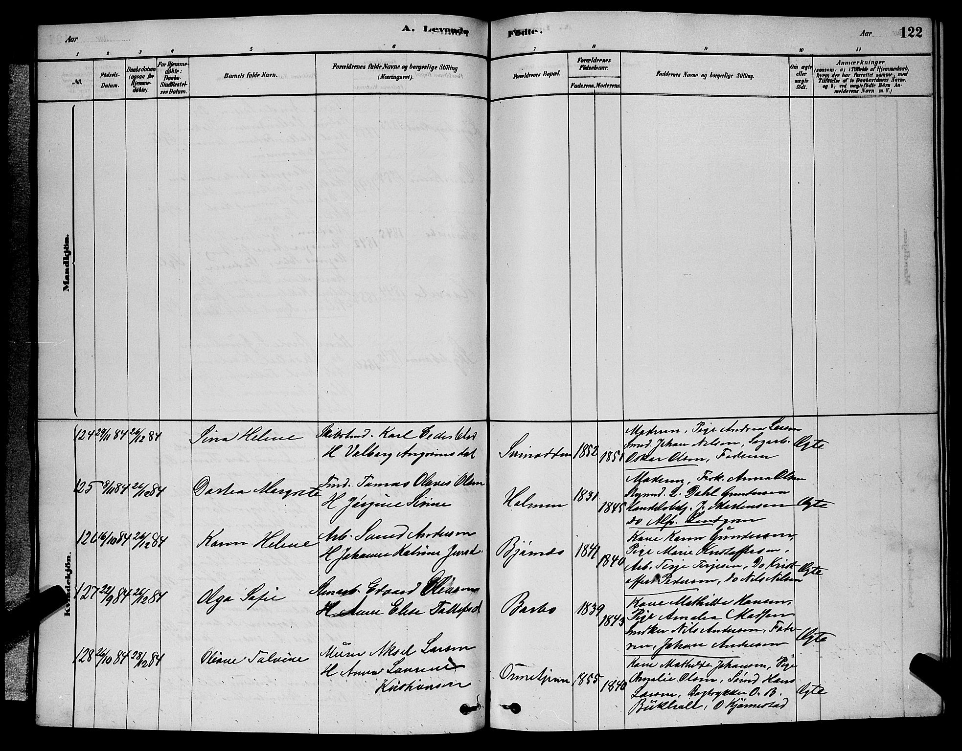 Barbu sokneprestkontor, AV/SAK-1111-0003/F/Fb/L0001: Parish register (copy) no. B 1, 1878-1890, p. 122