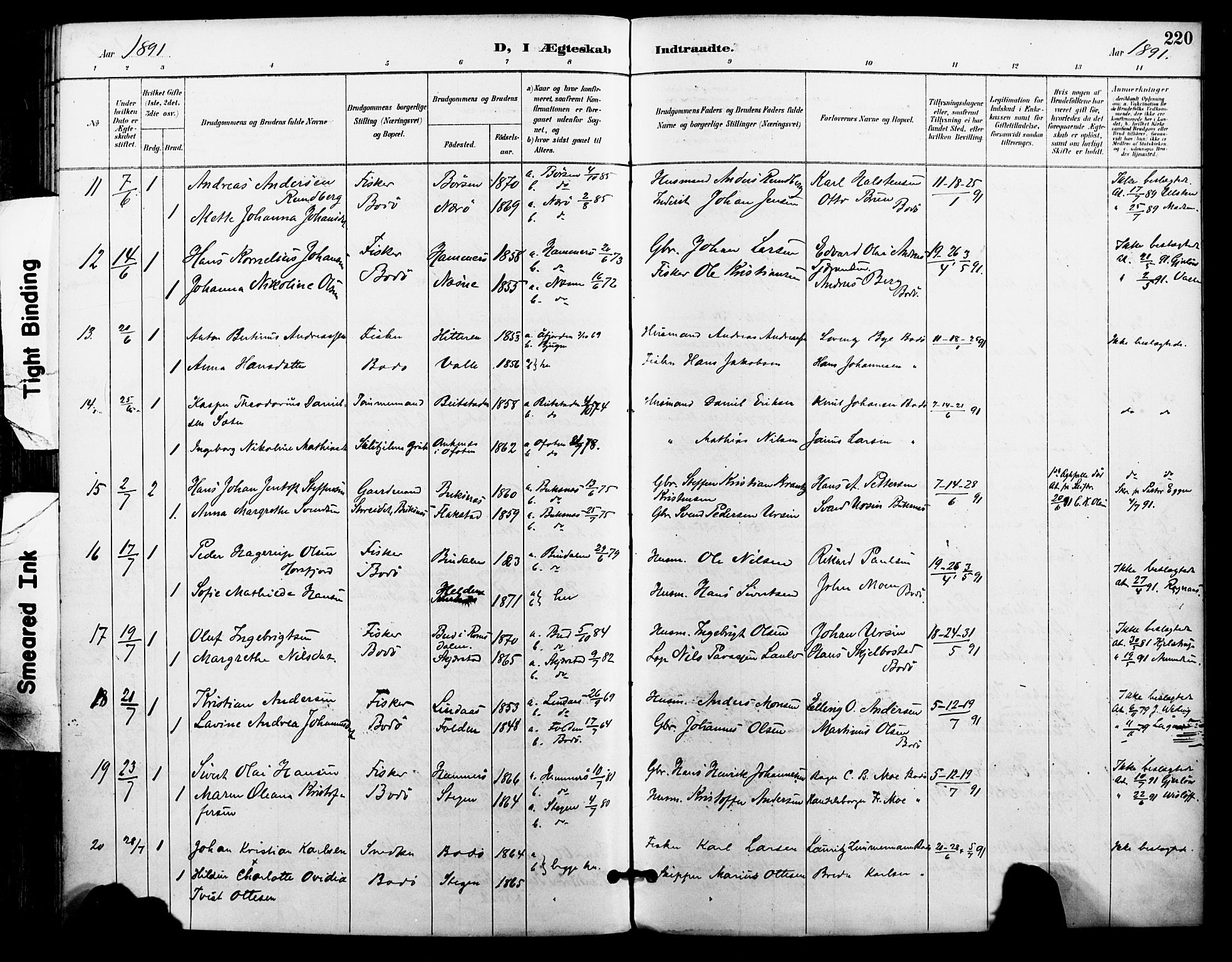 Ministerialprotokoller, klokkerbøker og fødselsregistre - Nordland, AV/SAT-A-1459/801/L0010: Parish register (official) no. 801A10, 1888-1899, p. 220