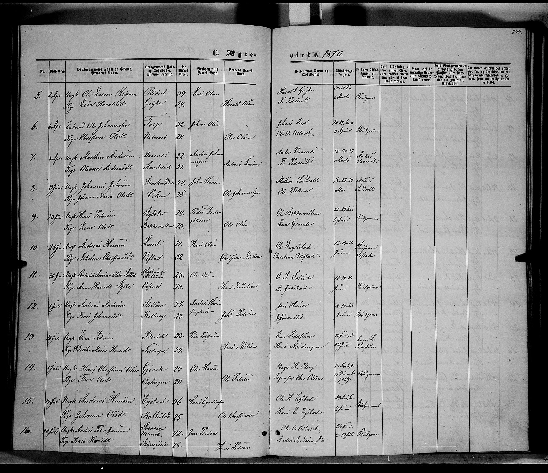 Vardal prestekontor, SAH/PREST-100/H/Ha/Hab/L0006: Parish register (copy) no. 6, 1869-1881, p. 246