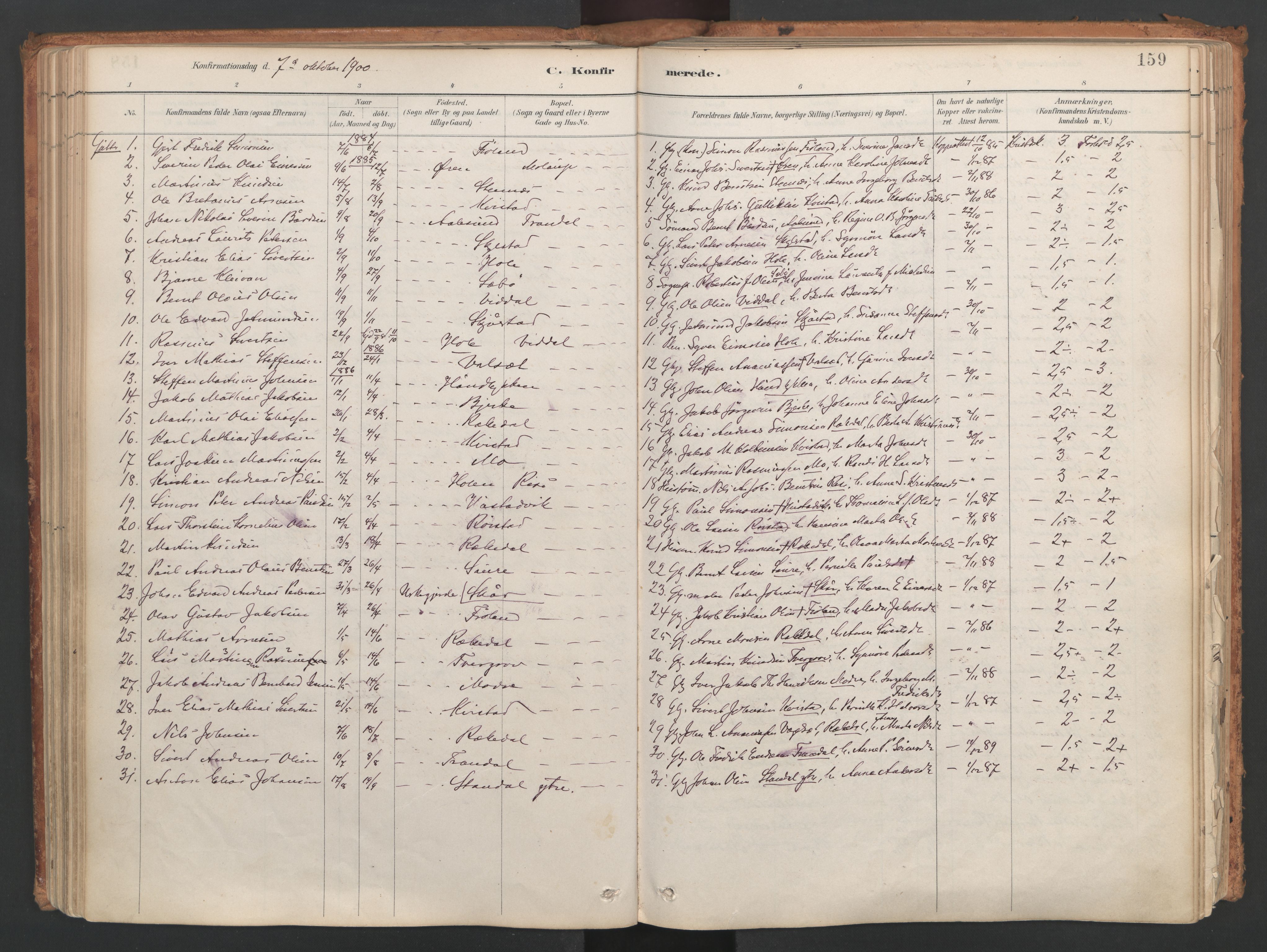 Ministerialprotokoller, klokkerbøker og fødselsregistre - Møre og Romsdal, SAT/A-1454/515/L0211: Parish register (official) no. 515A07, 1886-1910, p. 159