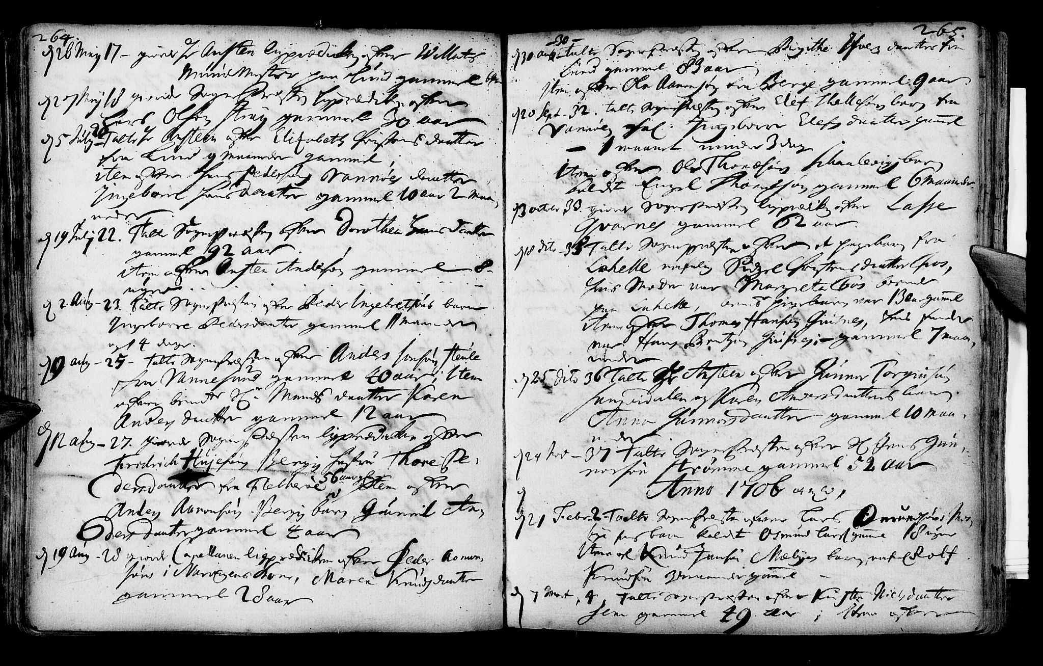 Oddernes sokneprestkontor, SAK/1111-0033/F/Fa/Faa/L0001: Parish register (official) no. A 1, 1692-1718, p. 264-265
