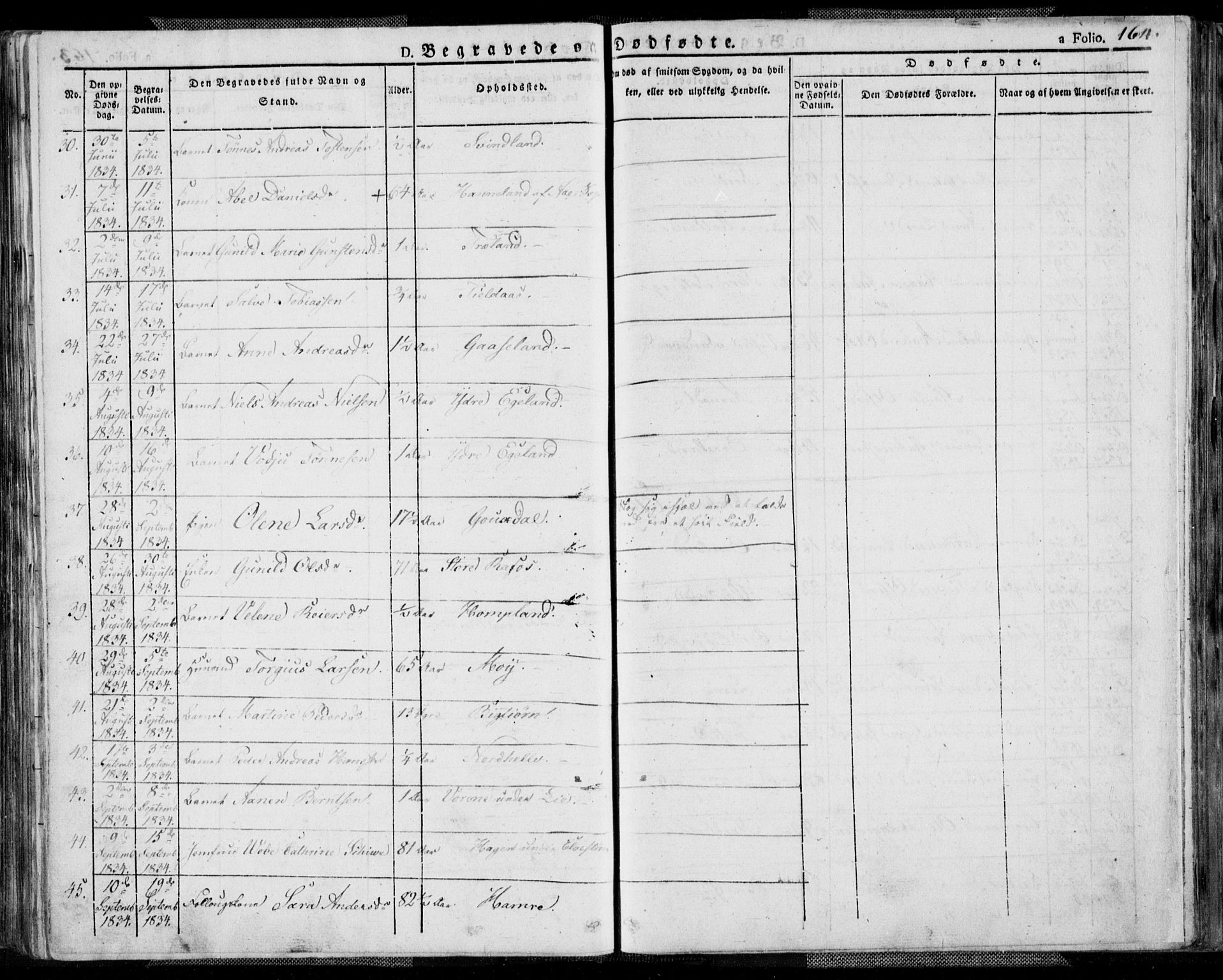 Kvinesdal sokneprestkontor, AV/SAK-1111-0026/F/Fa/Fab/L0004: Parish register (official) no. A 4, 1829-1843, p. 164