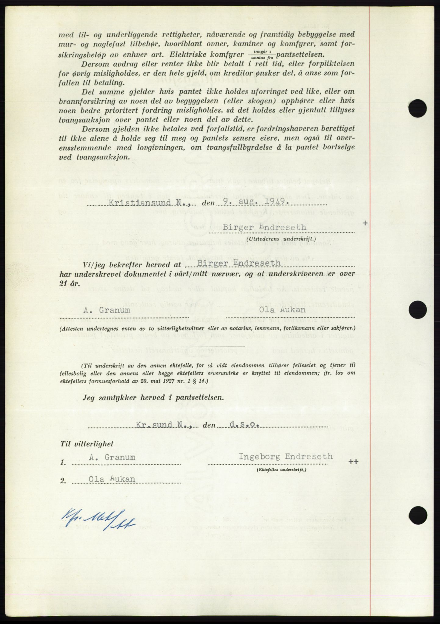 Nordmøre sorenskriveri, AV/SAT-A-4132/1/2/2Ca: Mortgage book no. B102, 1949-1949, Diary no: : 2241/1949