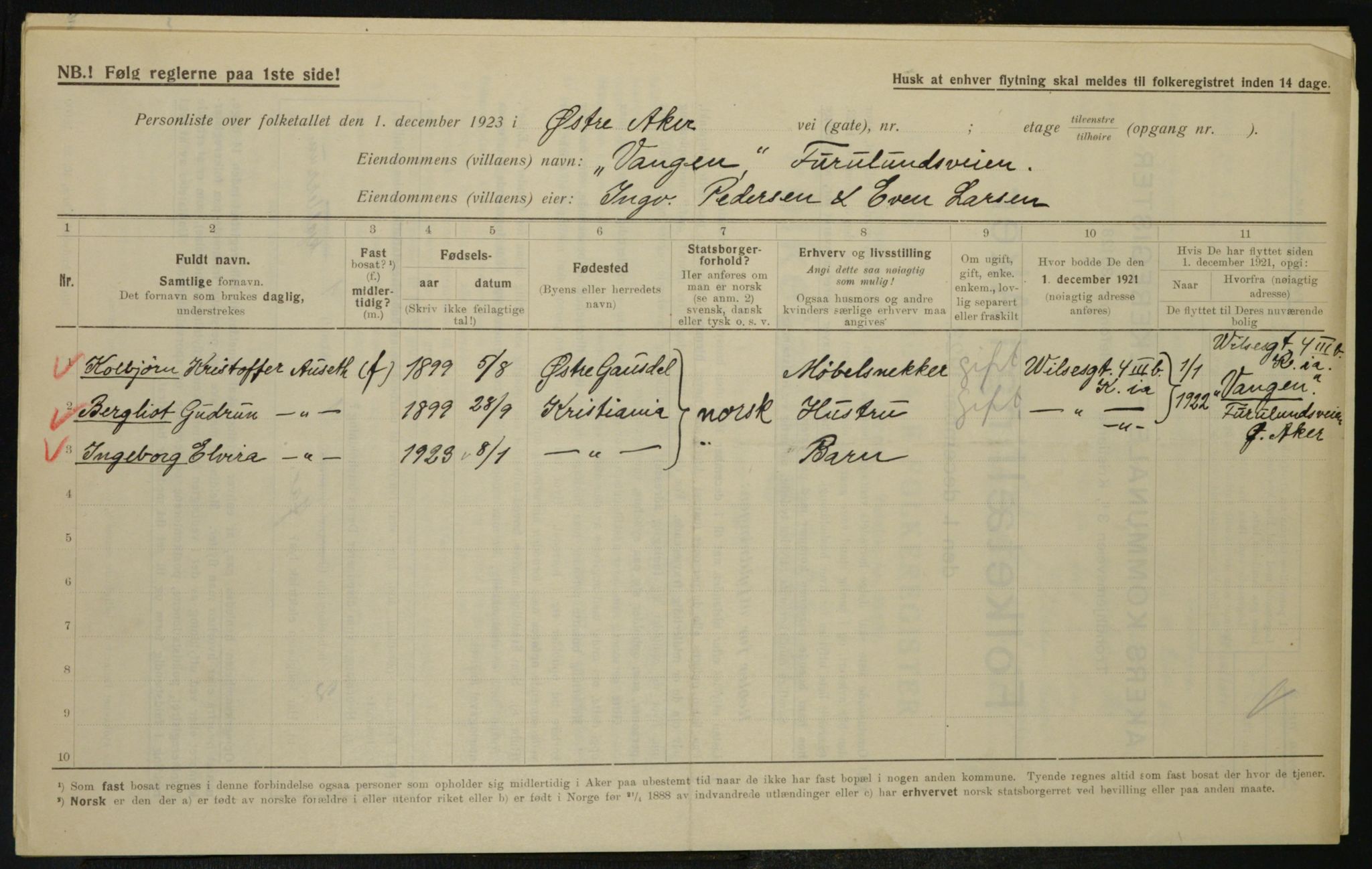 , Municipal Census 1923 for Aker, 1923, p. 24903