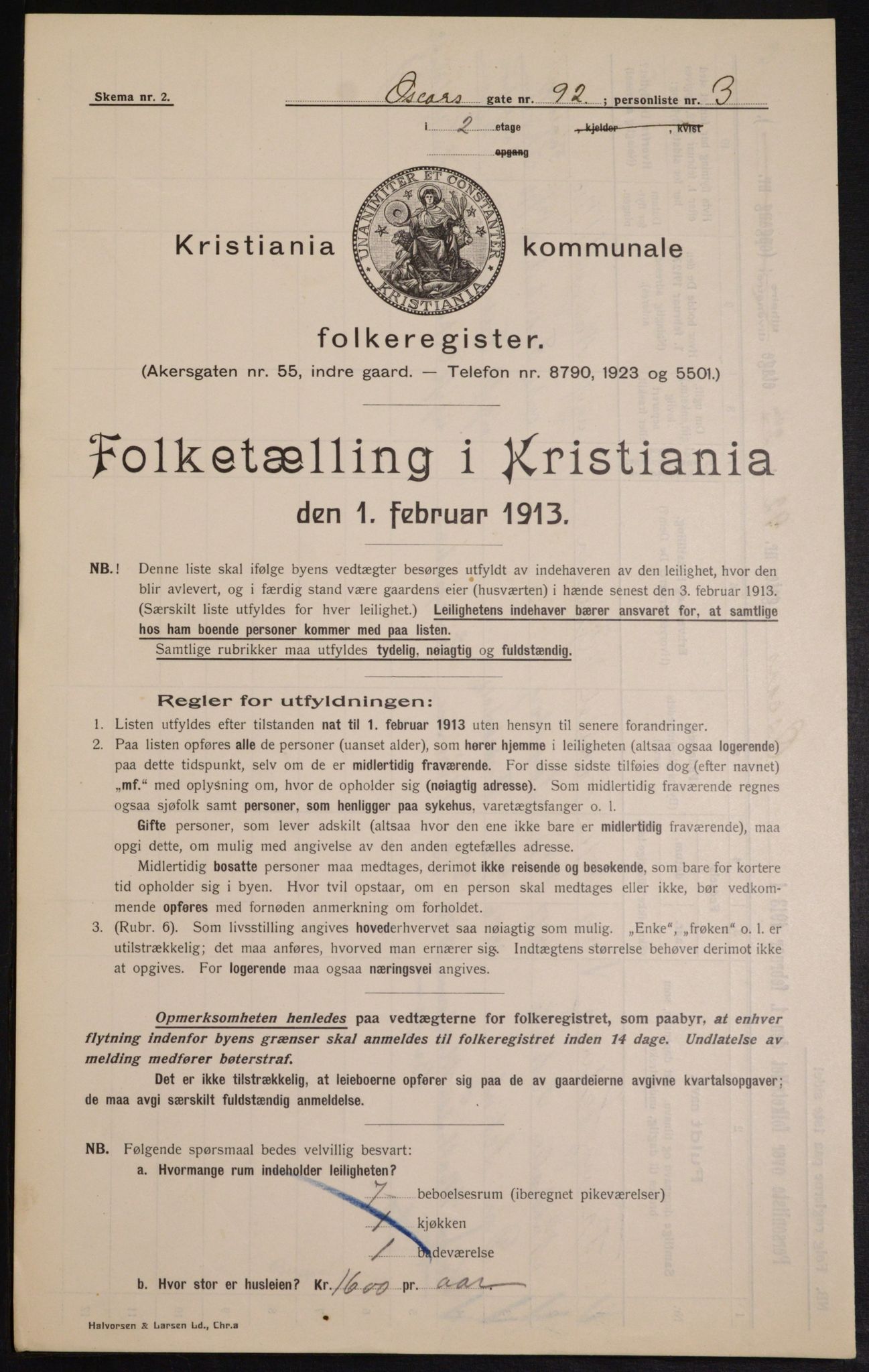 OBA, Municipal Census 1913 for Kristiania, 1913, p. 77085