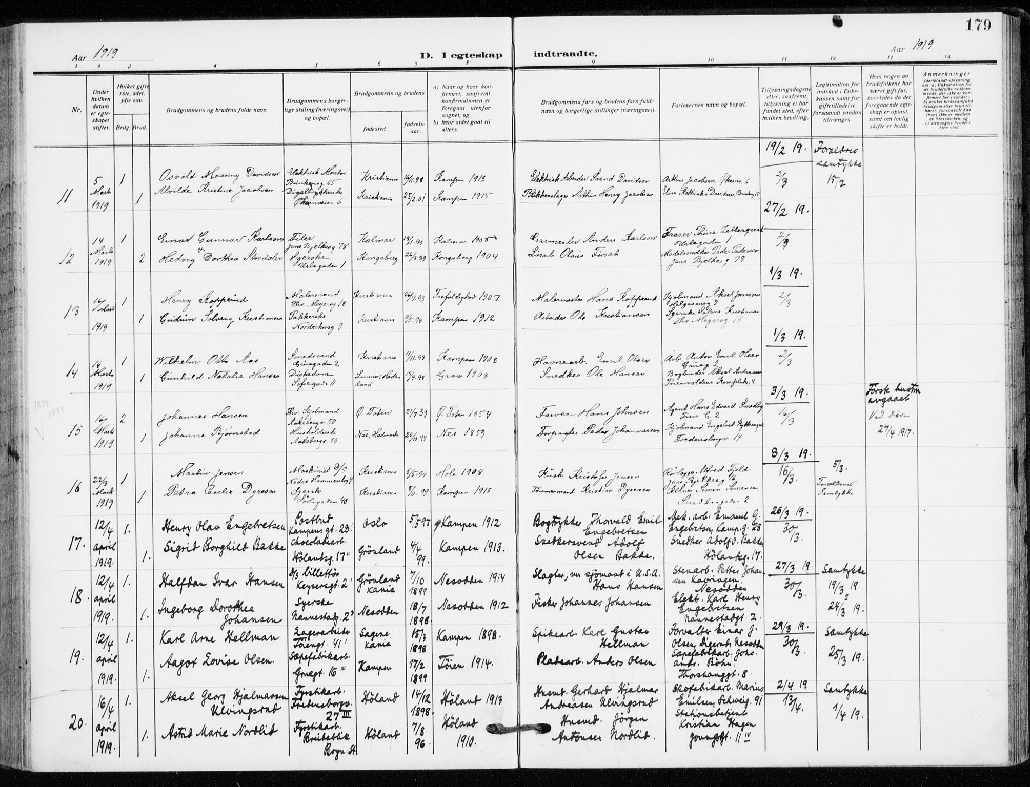 Kampen prestekontor Kirkebøker, AV/SAO-A-10853/F/Fa/L0013: Parish register (official) no. I 13, 1917-1922, p. 179