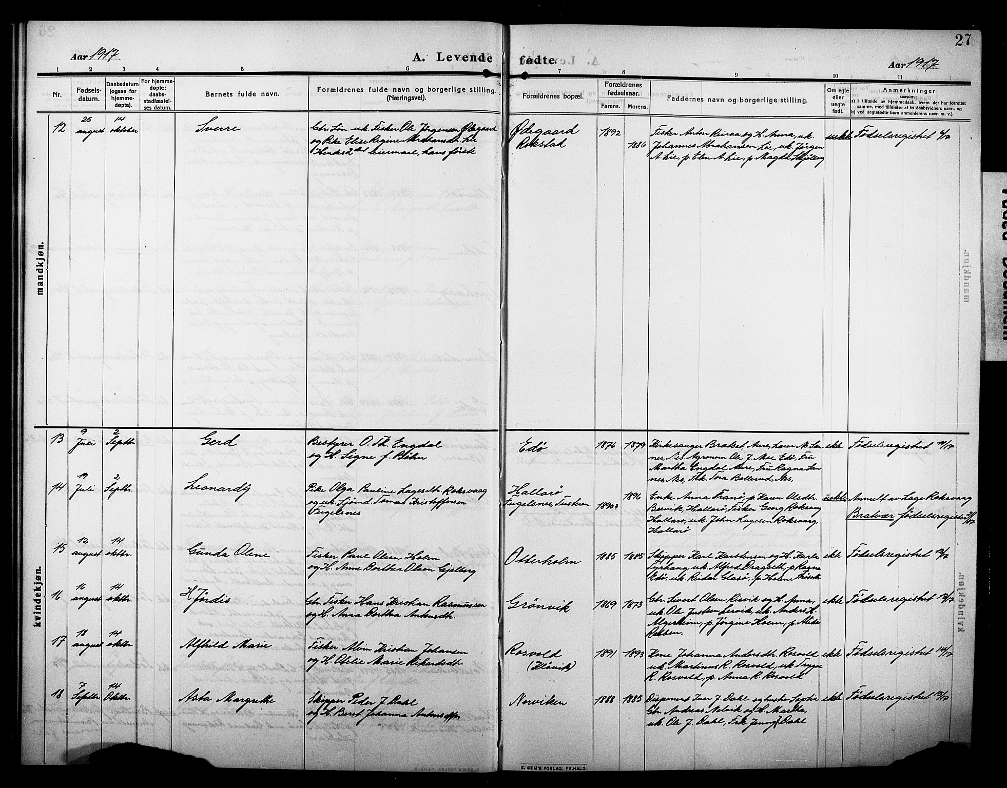 Ministerialprotokoller, klokkerbøker og fødselsregistre - Møre og Romsdal, AV/SAT-A-1454/581/L0943: Parish register (copy) no. 581C01, 1909-1931, p. 27