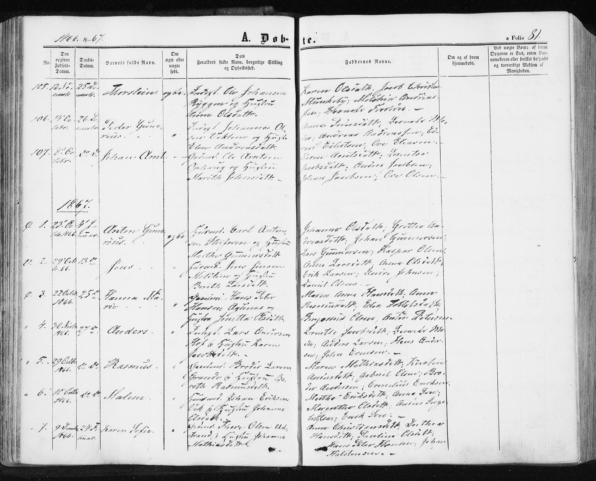 Ministerialprotokoller, klokkerbøker og fødselsregistre - Sør-Trøndelag, SAT/A-1456/659/L0737: Parish register (official) no. 659A07, 1857-1875, p. 81