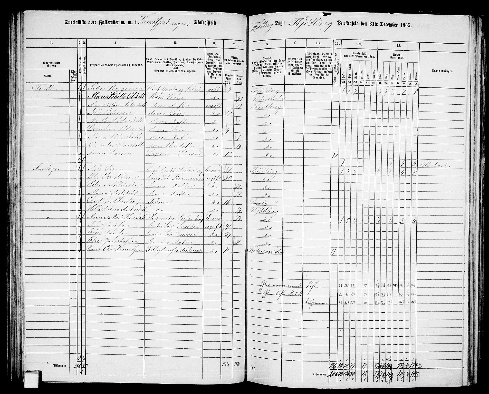 RA, 1865 census for Tjølling, 1865, p. 74