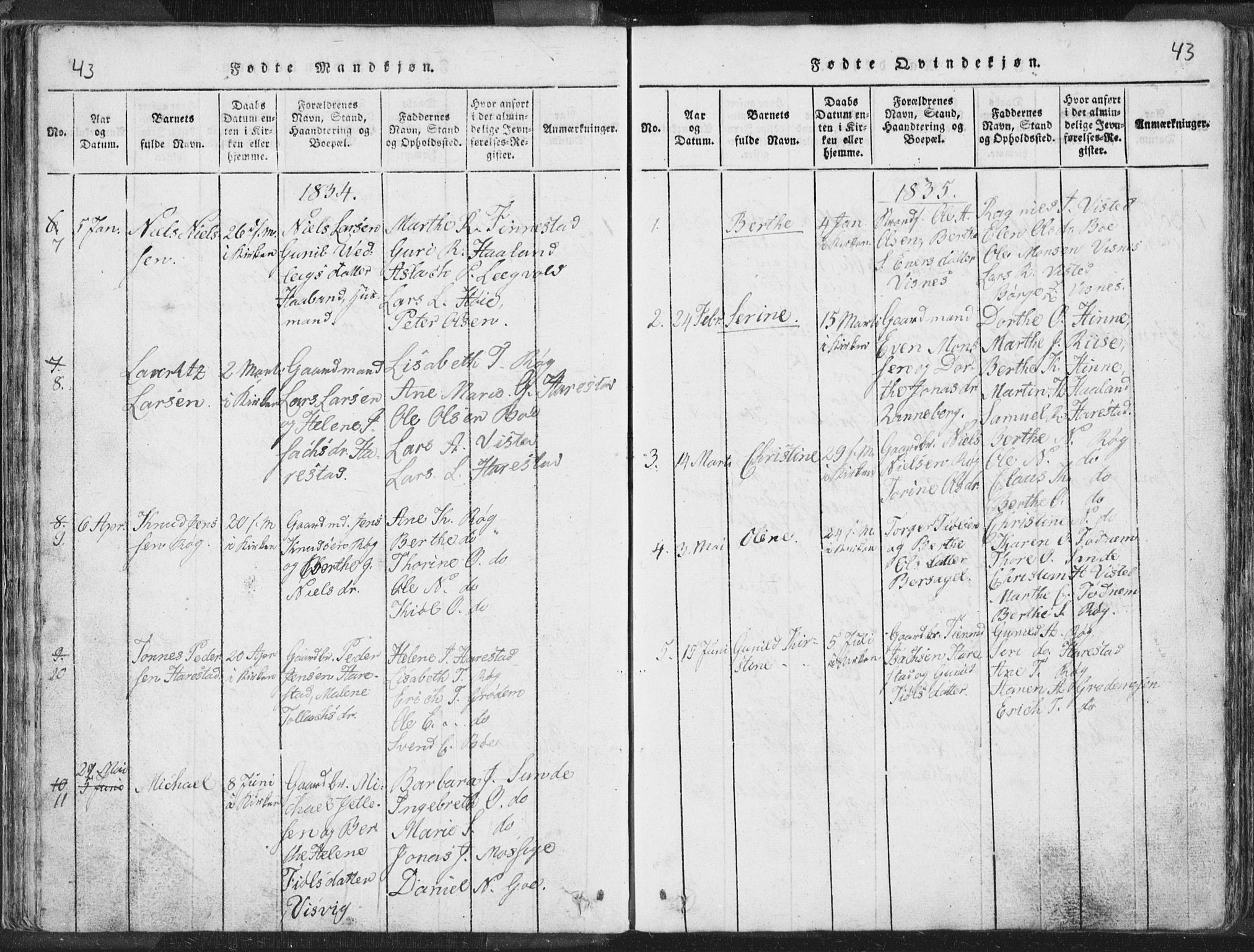 Hetland sokneprestkontor, SAST/A-101826/30/30BA/L0001: Parish register (official) no. A 1, 1816-1856, p. 43