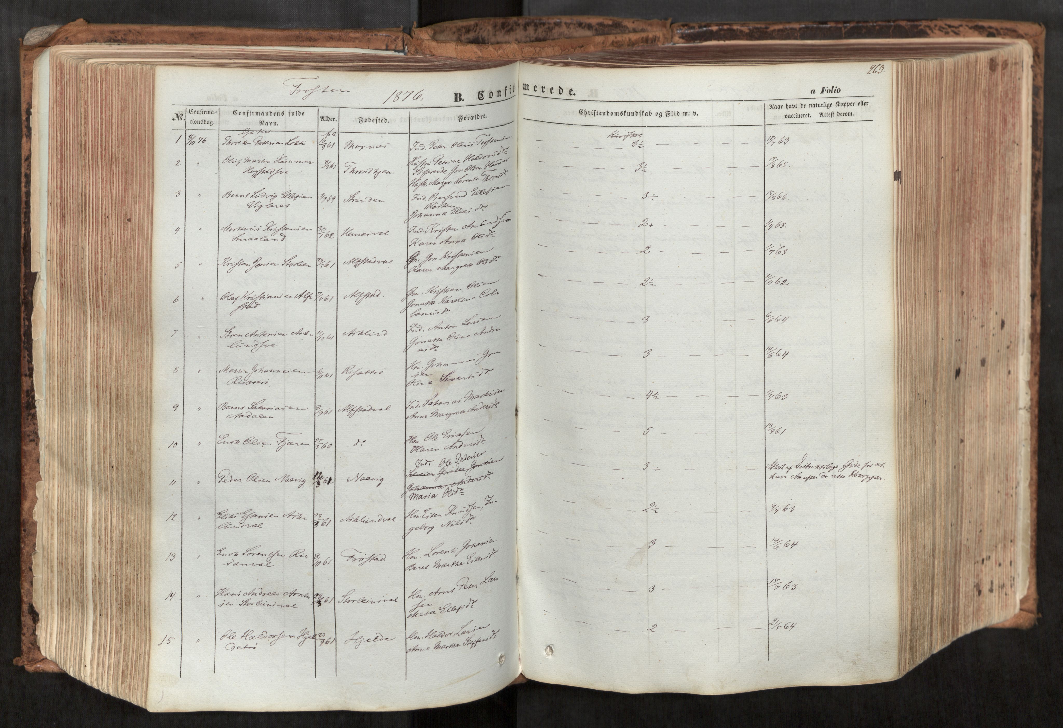 Ministerialprotokoller, klokkerbøker og fødselsregistre - Nord-Trøndelag, SAT/A-1458/713/L0116: Parish register (official) no. 713A07, 1850-1877, p. 263