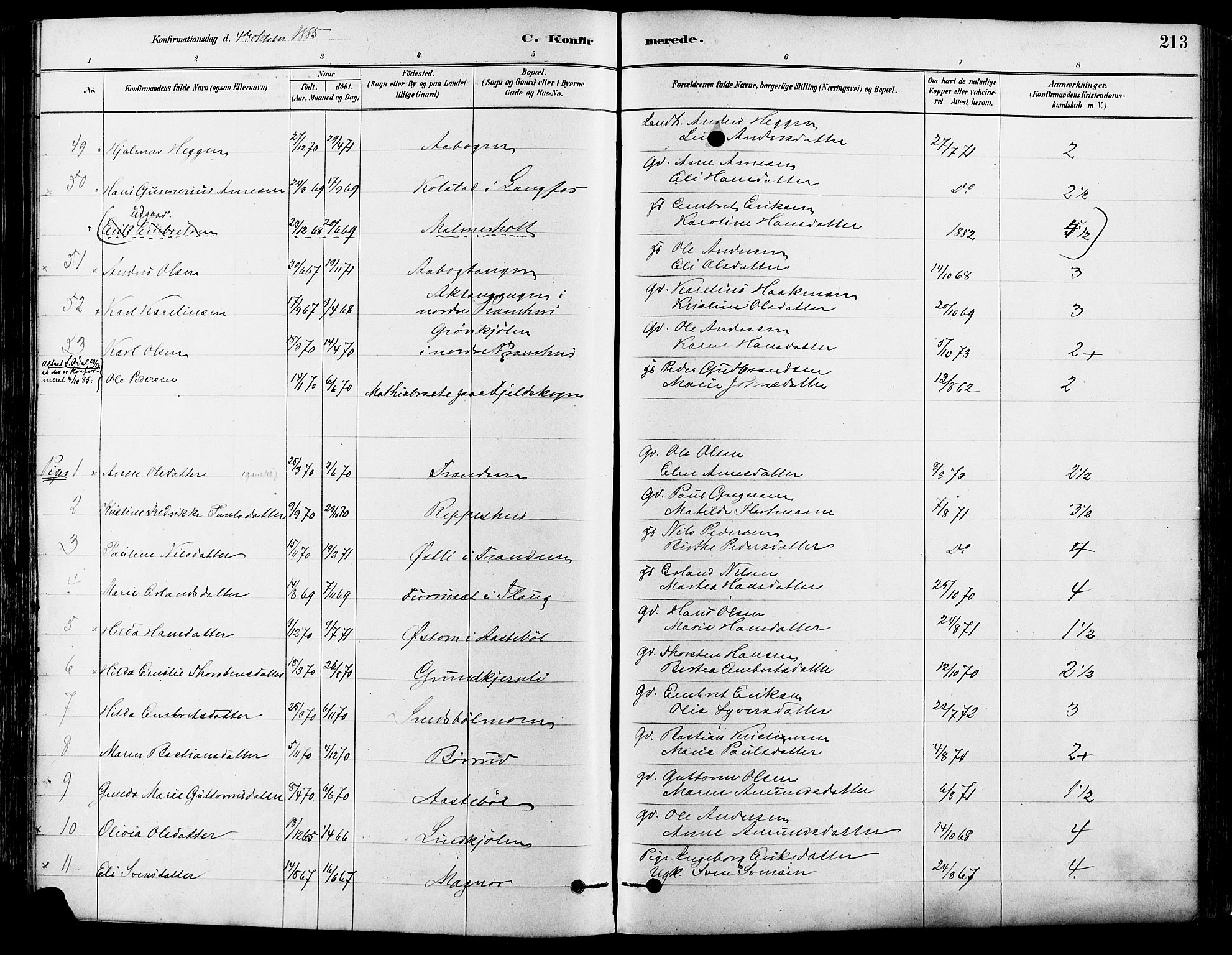 Eidskog prestekontor, AV/SAH-PREST-026/H/Ha/Haa/L0003: Parish register (official) no. 3, 1879-1892, p. 213