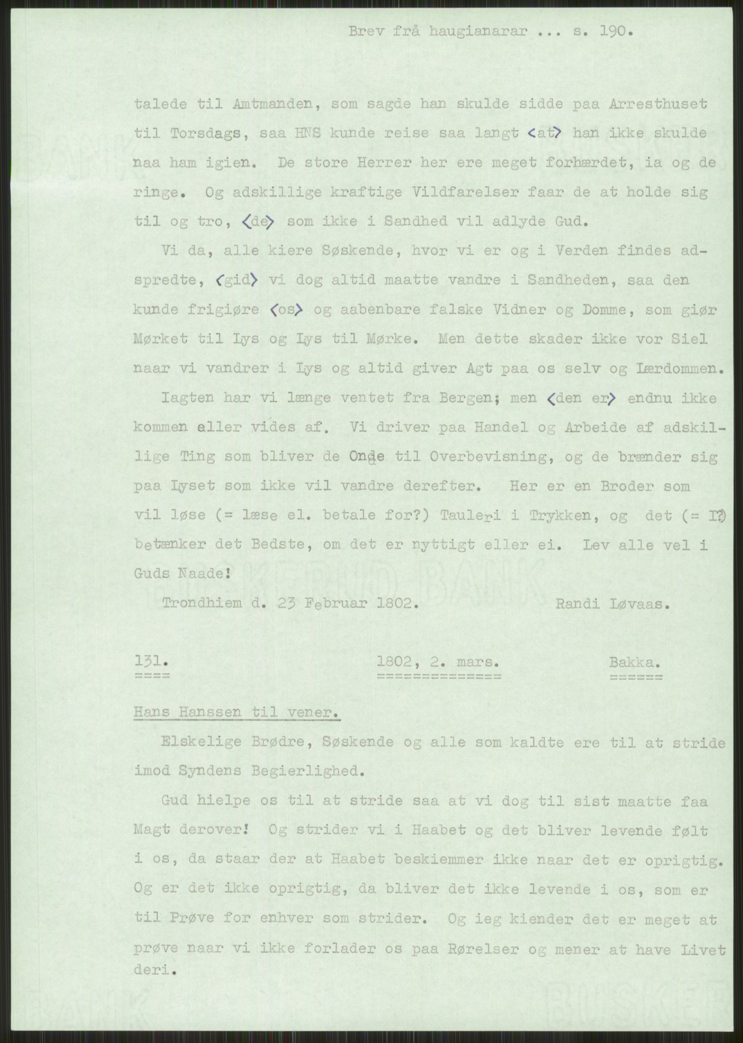 Samlinger til kildeutgivelse, Haugianerbrev, AV/RA-EA-6834/F/L0001: Haugianerbrev I: 1760-1804, 1760-1804, p. 190