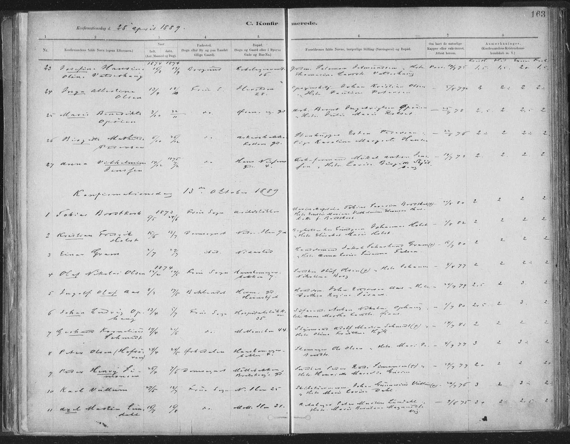 Ministerialprotokoller, klokkerbøker og fødselsregistre - Sør-Trøndelag, AV/SAT-A-1456/603/L0162: Parish register (official) no. 603A01, 1879-1895, p. 163