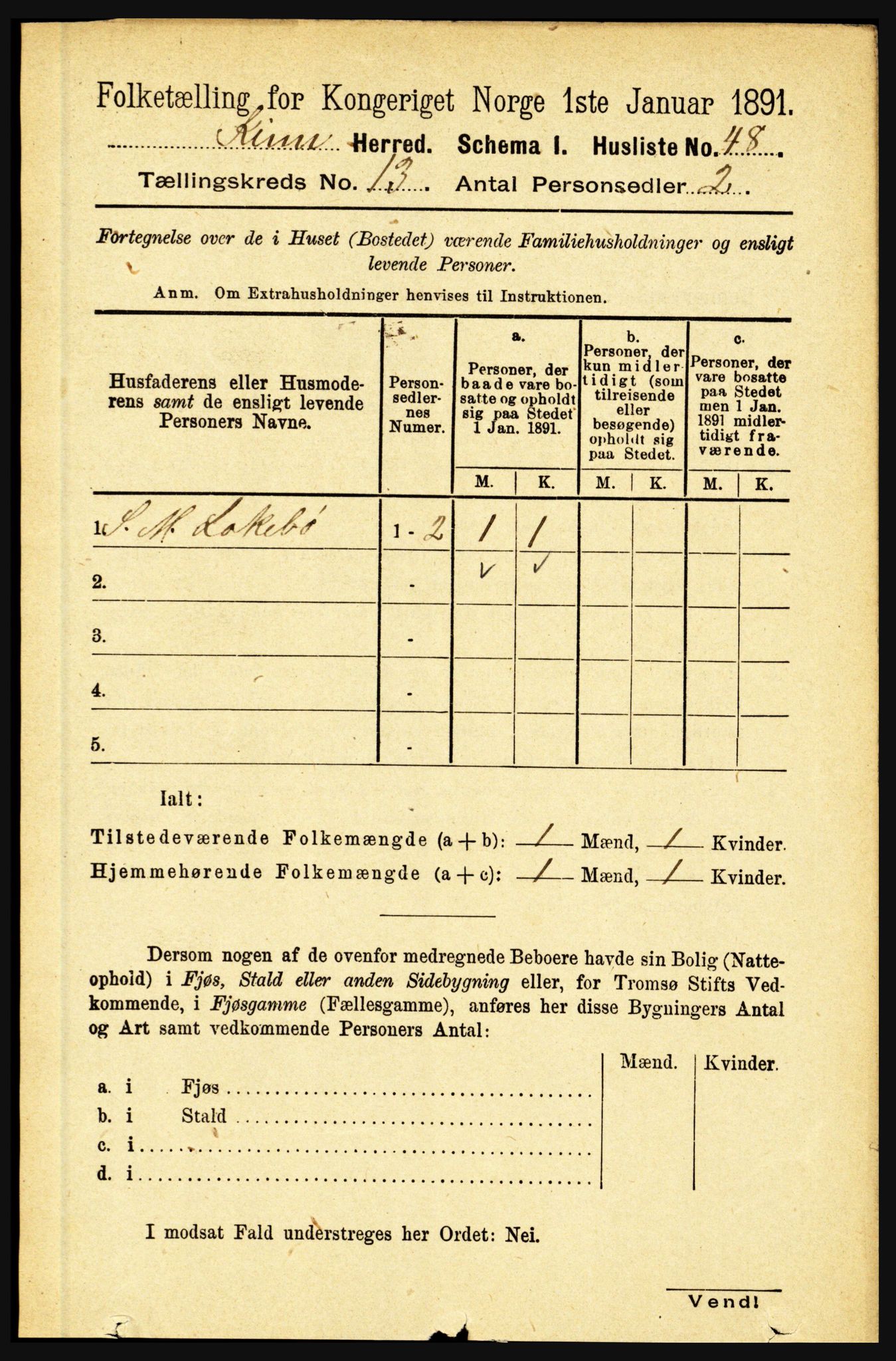 RA, 1891 census for 1437 Kinn, 1891, p. 5044