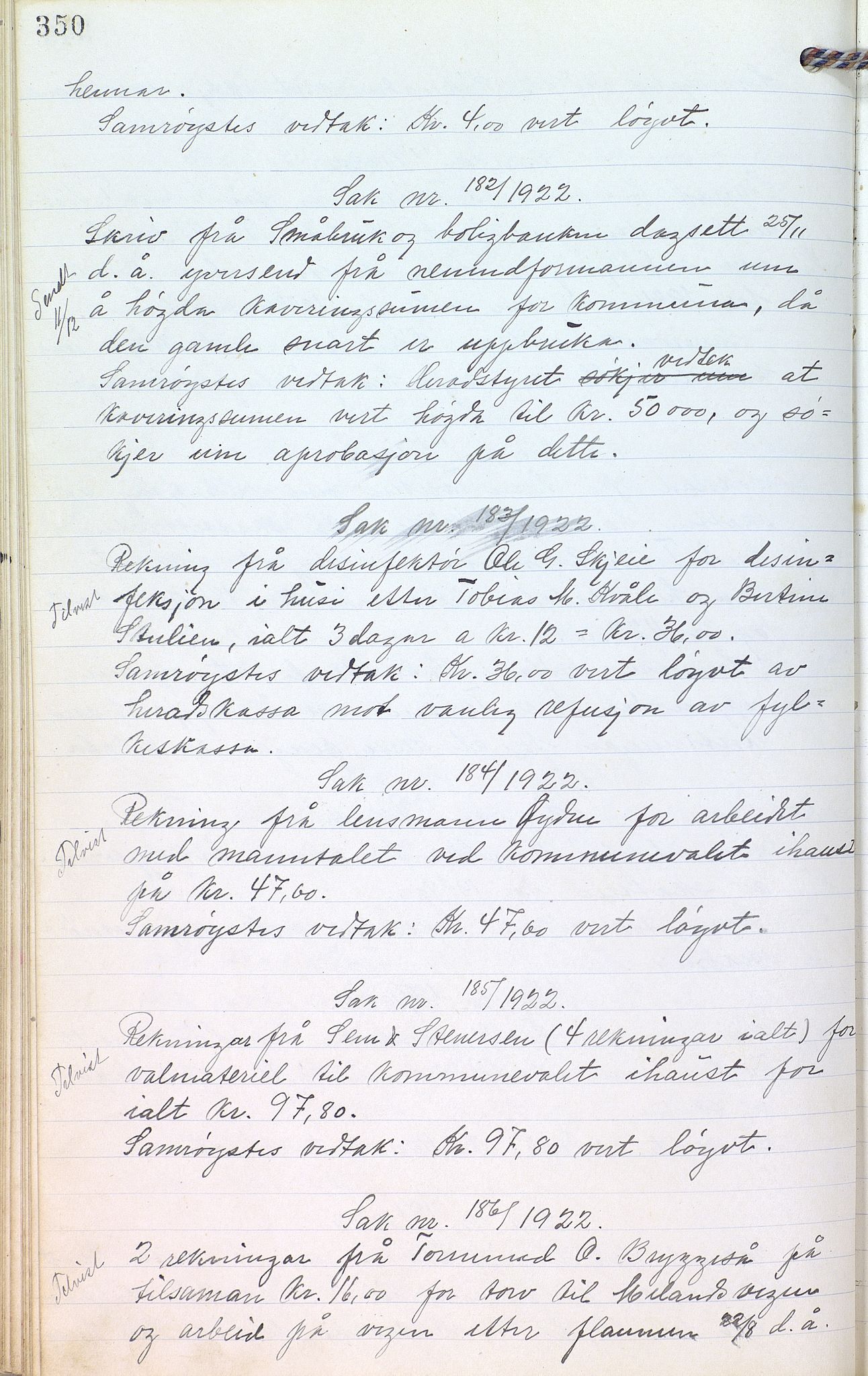 Eiken kommune - Formannskapet, ARKSOR/1034EI120/A/L0001: Møtebok, 1916-1925, p. 350