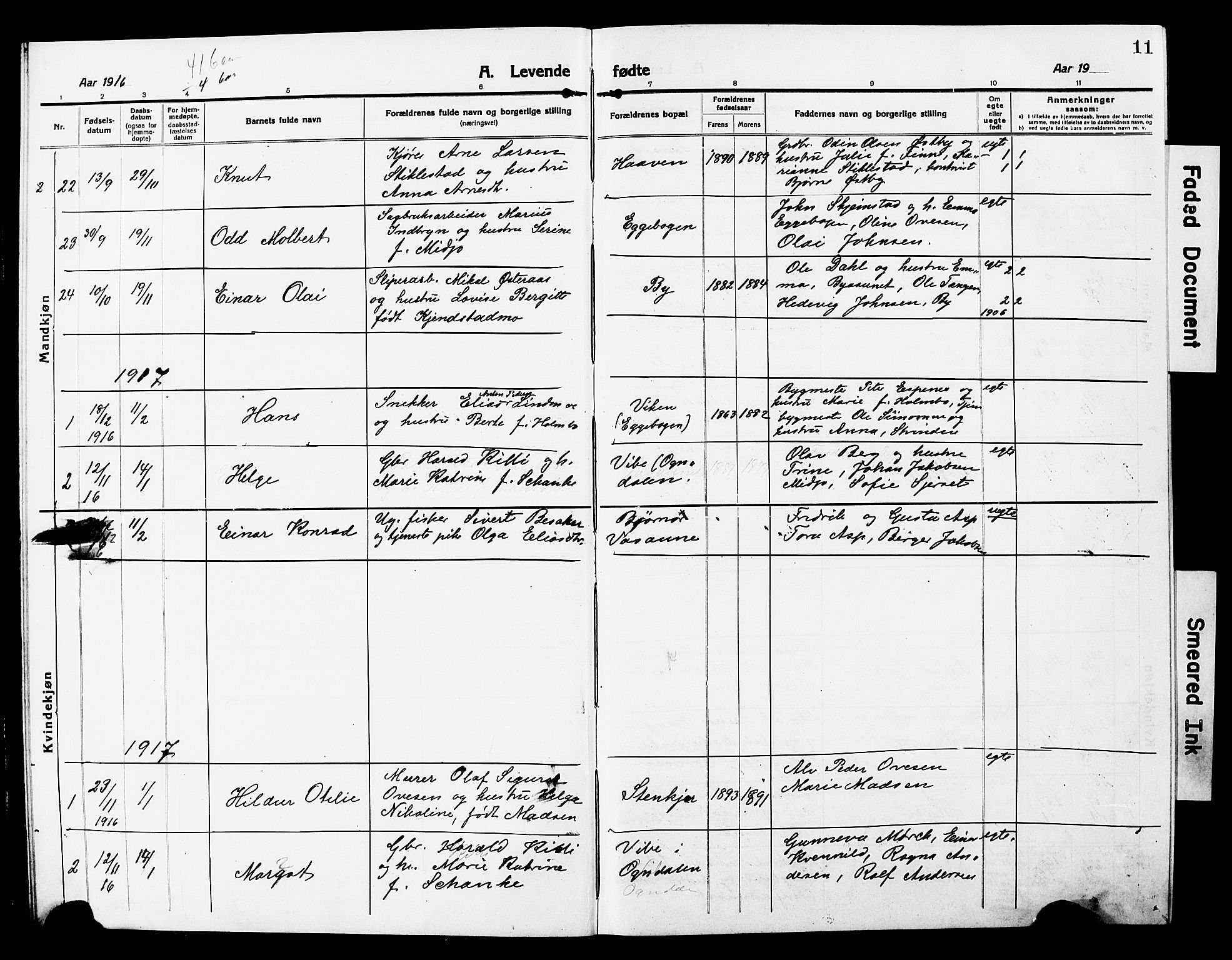 Ministerialprotokoller, klokkerbøker og fødselsregistre - Nord-Trøndelag, SAT/A-1458/740/L0382: Parish register (copy) no. 740C03, 1915-1927, p. 11