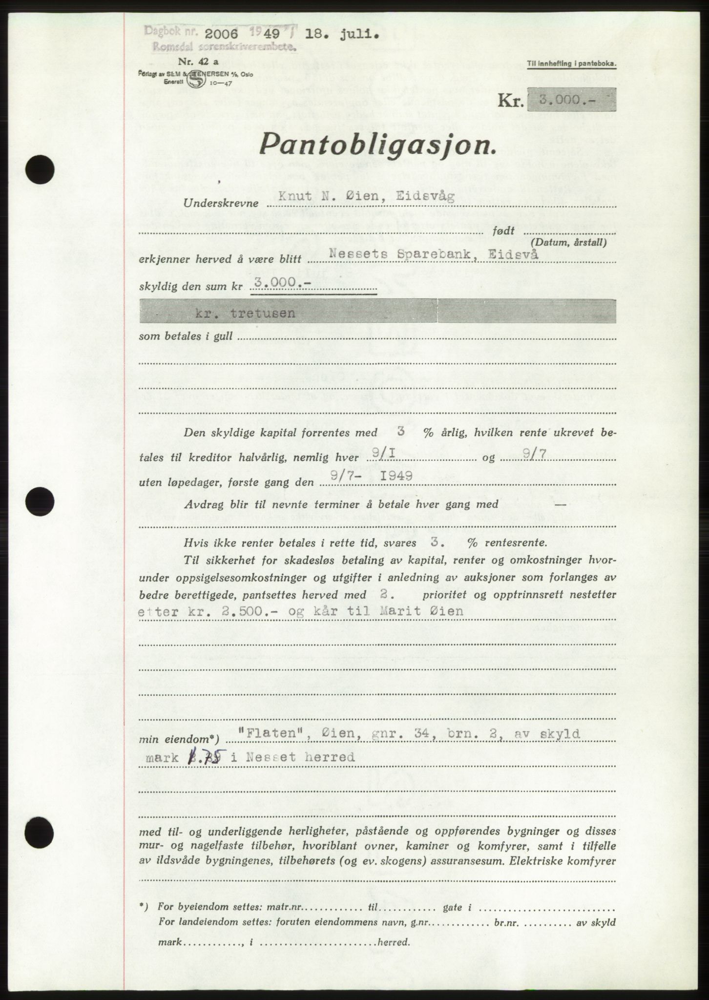 Romsdal sorenskriveri, AV/SAT-A-4149/1/2/2C: Mortgage book no. B4, 1948-1949, Diary no: : 2006/1949