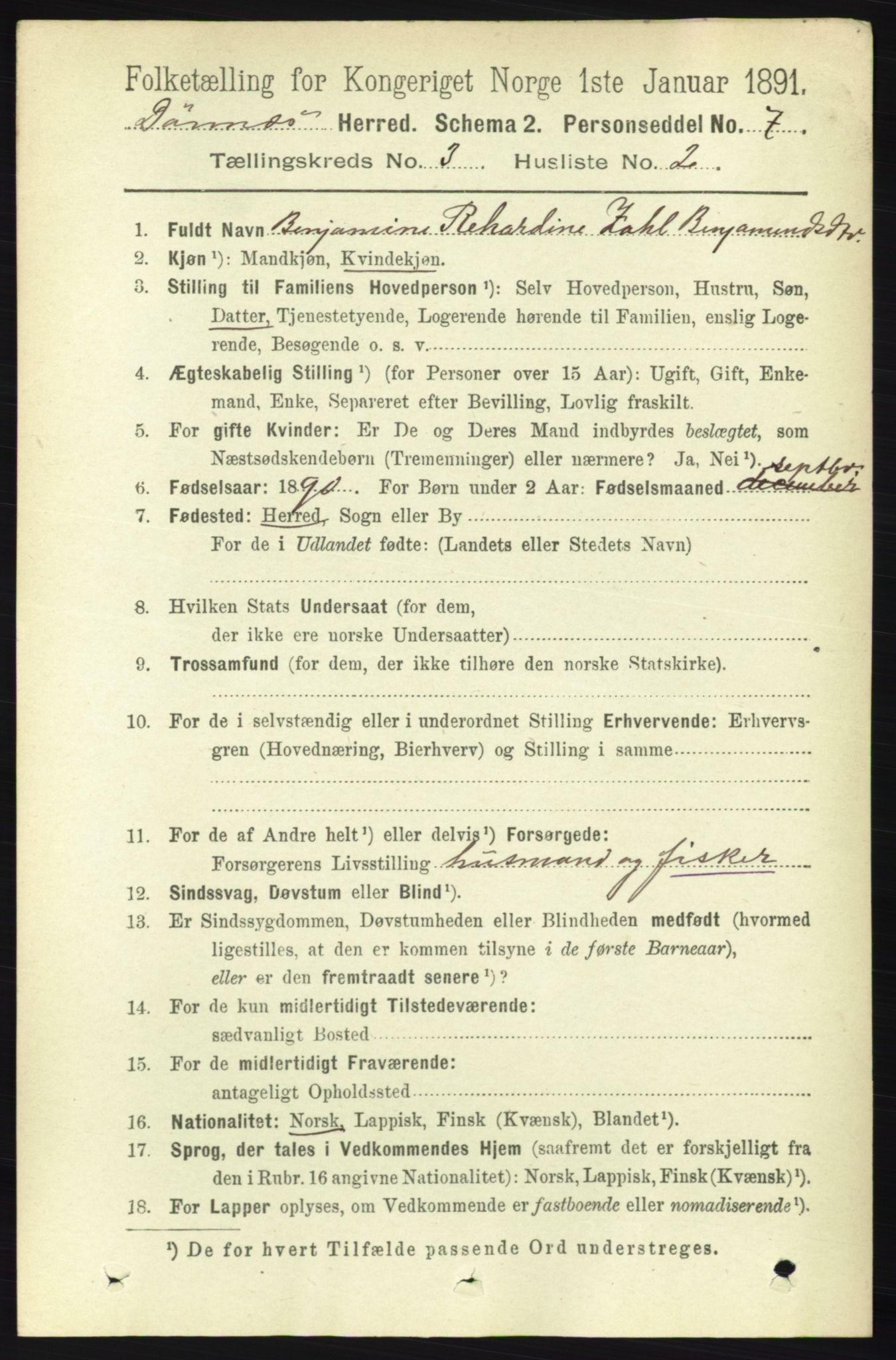 RA, 1891 census for 1827 Dønnes, 1891, p. 1272