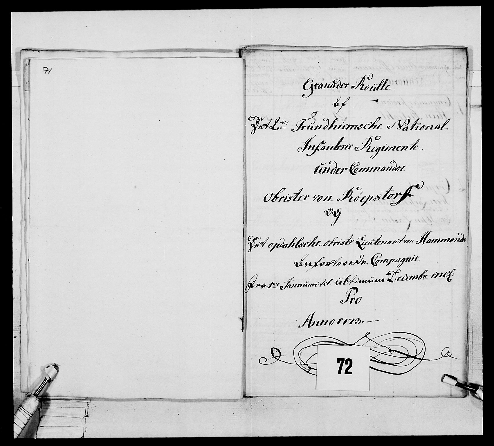 Generalitets- og kommissariatskollegiet, Det kongelige norske kommissariatskollegium, AV/RA-EA-5420/E/Eh/L0076: 2. Trondheimske nasjonale infanteriregiment, 1766-1773, p. 315