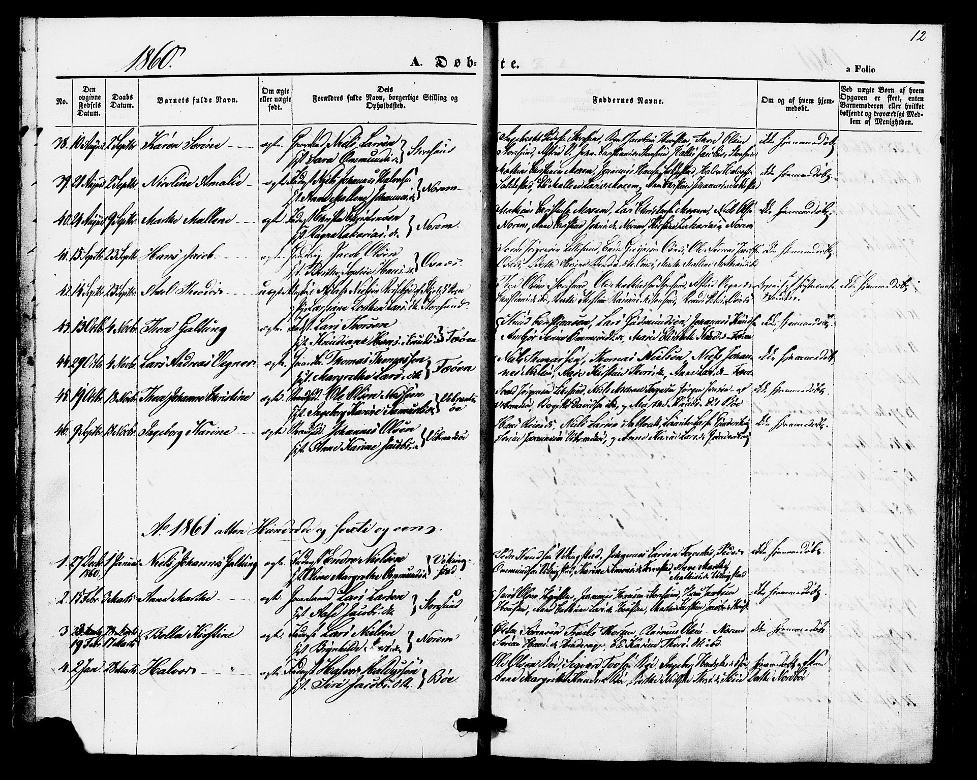Torvastad sokneprestkontor, SAST/A -101857/H/Ha/Haa/L0010: Parish register (official) no. A 10, 1857-1878, p. 12