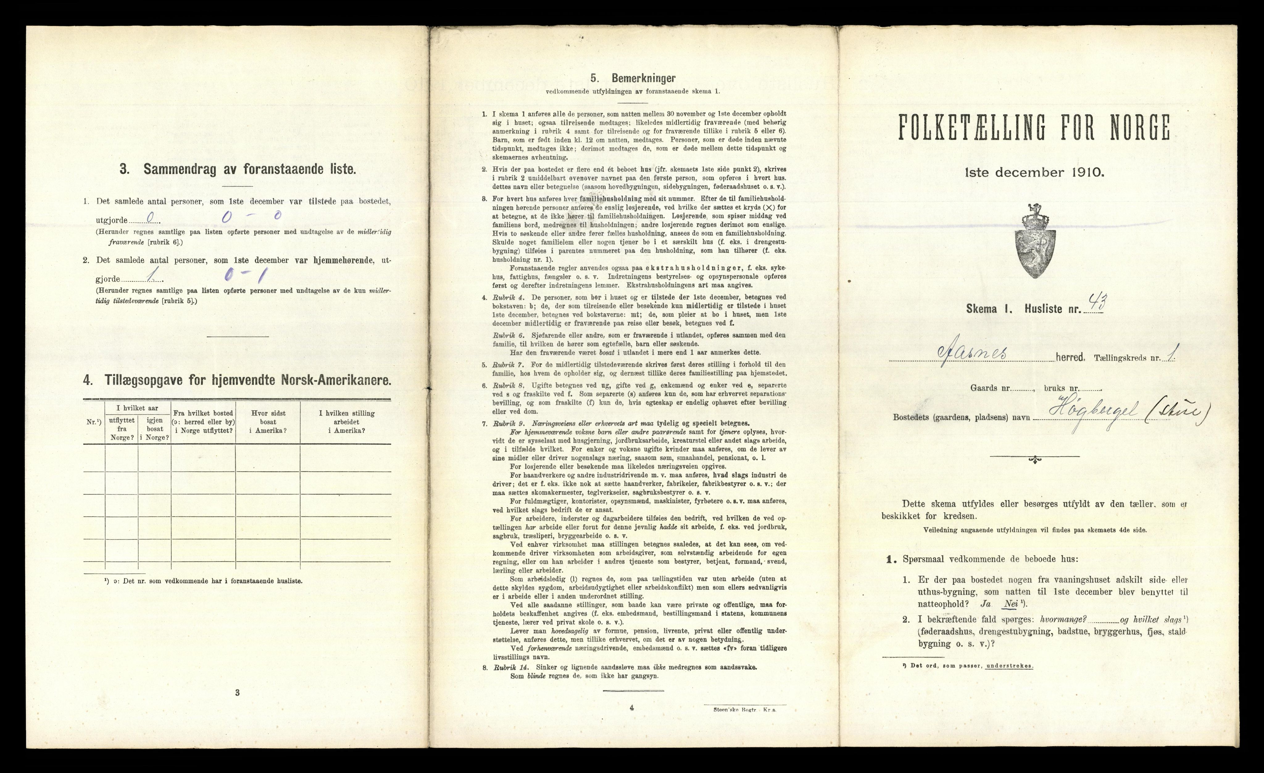 RA, 1910 census for Åsnes, 1910, p. 134