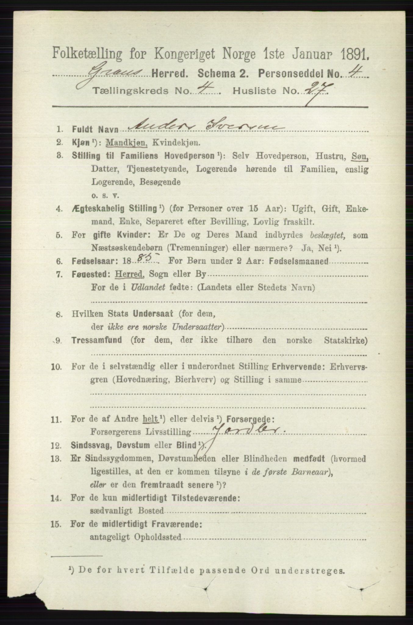 RA, 1891 census for 0534 Gran, 1891, p. 1328