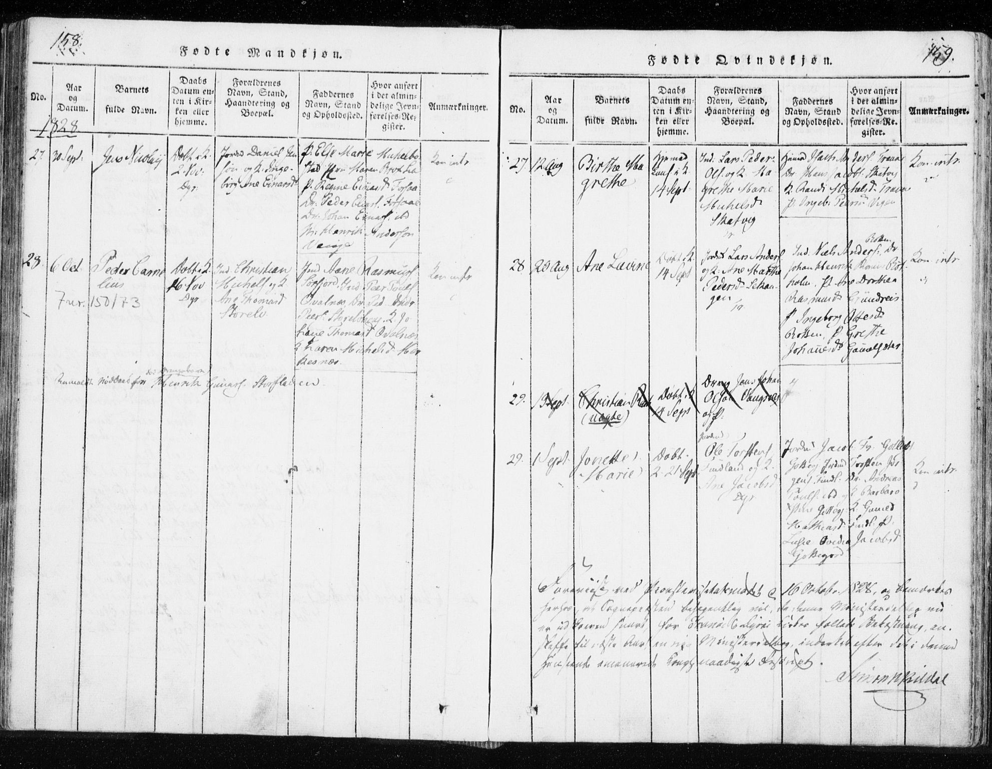 Tranøy sokneprestkontor, SATØ/S-1313/I/Ia/Iaa/L0004kirke: Parish register (official) no. 4, 1820-1829, p. 158-159
