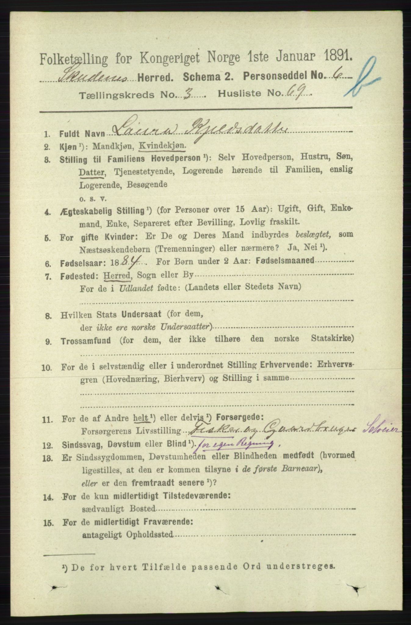 RA, 1891 census for 1150 Skudenes, 1891, p. 4366
