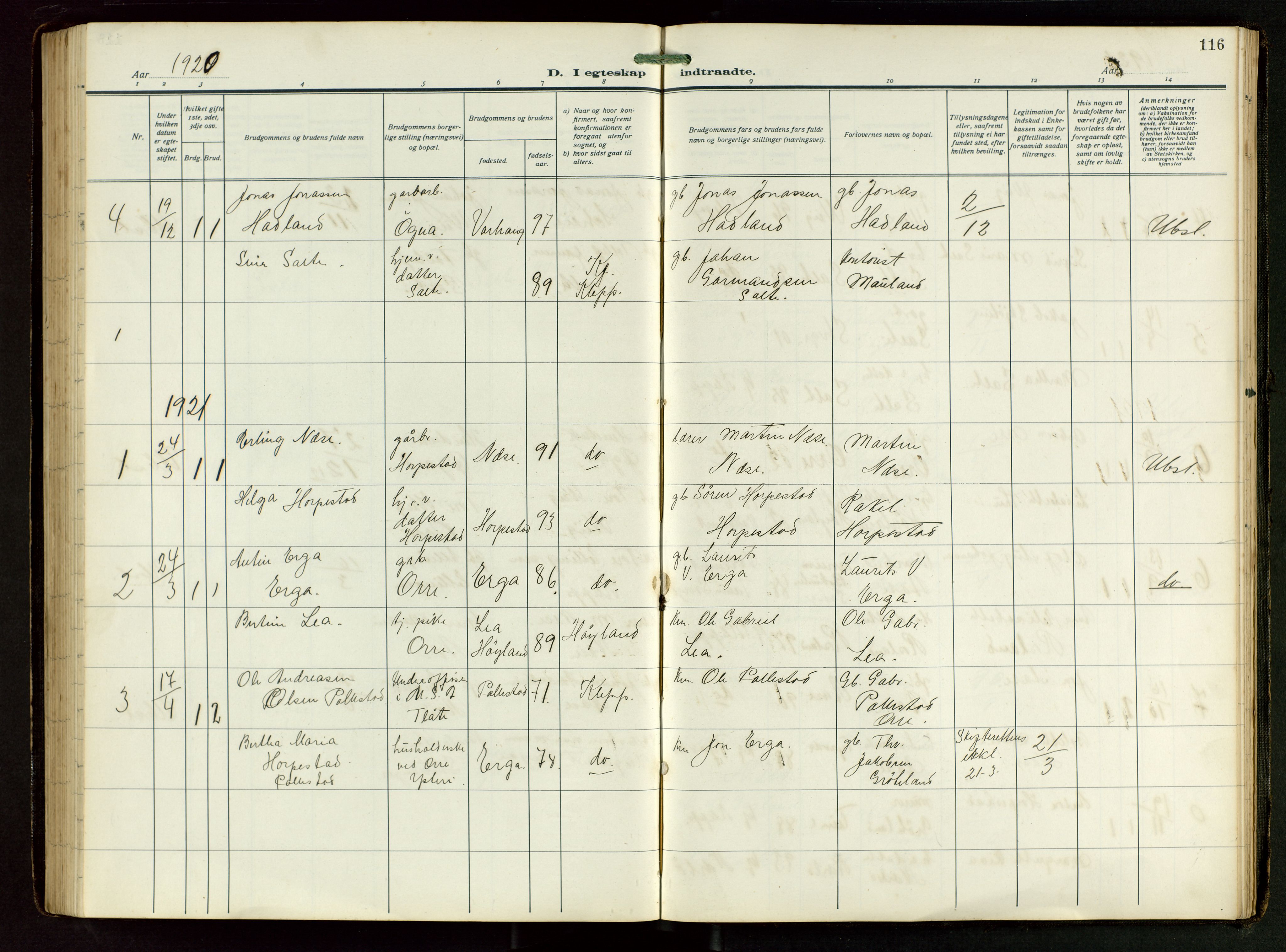 Klepp sokneprestkontor, SAST/A-101803/001/3/30BB/L0008: Parish register (copy) no. B 8, 1918-1949, p. 116