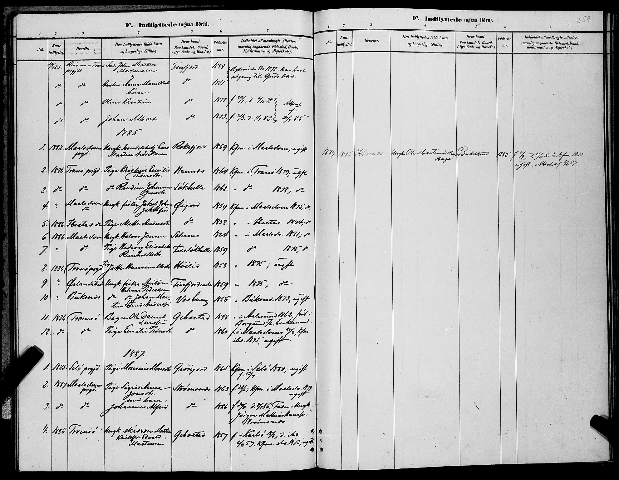 Lenvik sokneprestembete, SATØ/S-1310/H/Ha/Hab/L0006klokker: Parish register (copy) no. 6, 1881-1889, p. 259