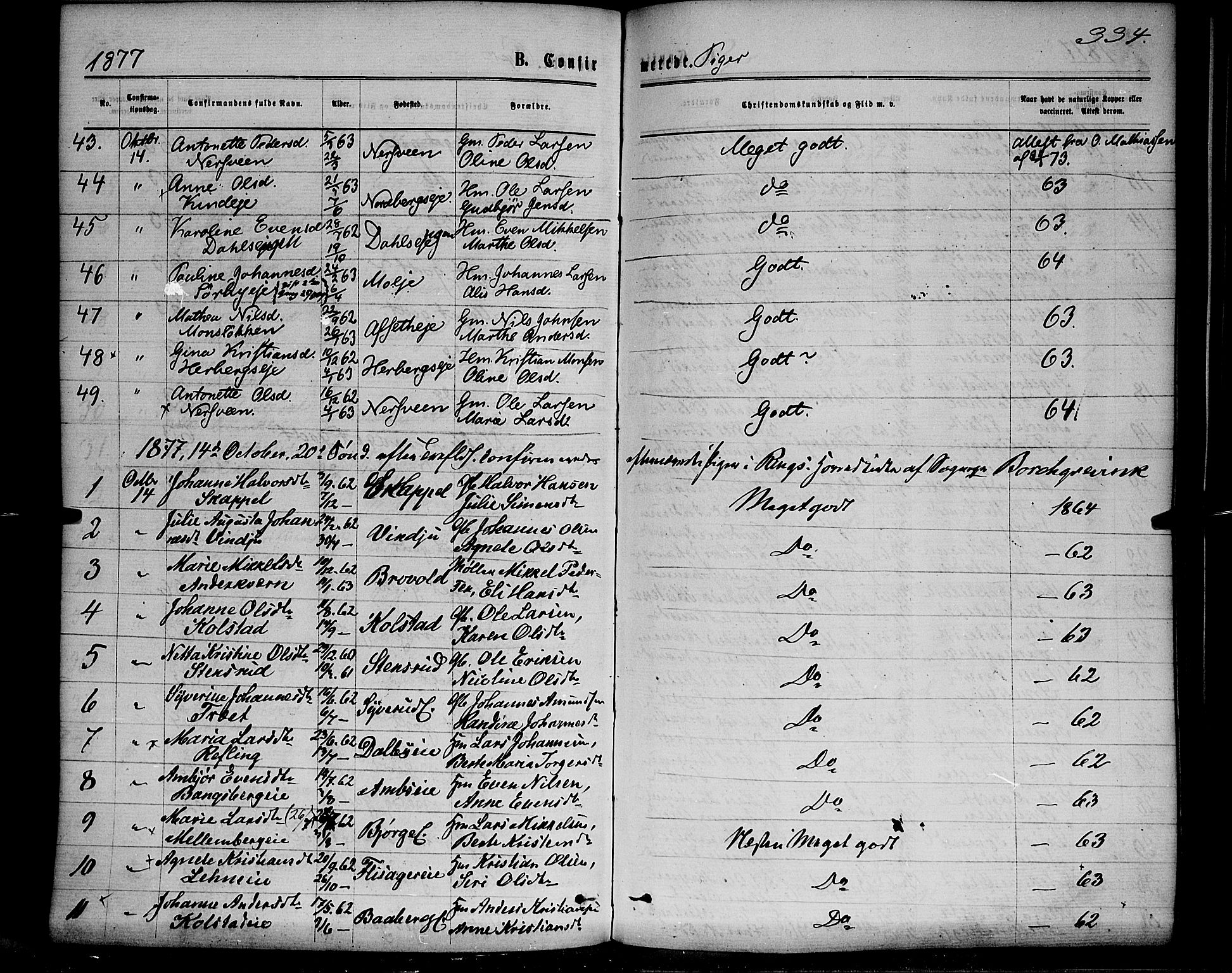 Ringsaker prestekontor, AV/SAH-PREST-014/K/Ka/L0011: Parish register (official) no. 11, 1870-1878, p. 334