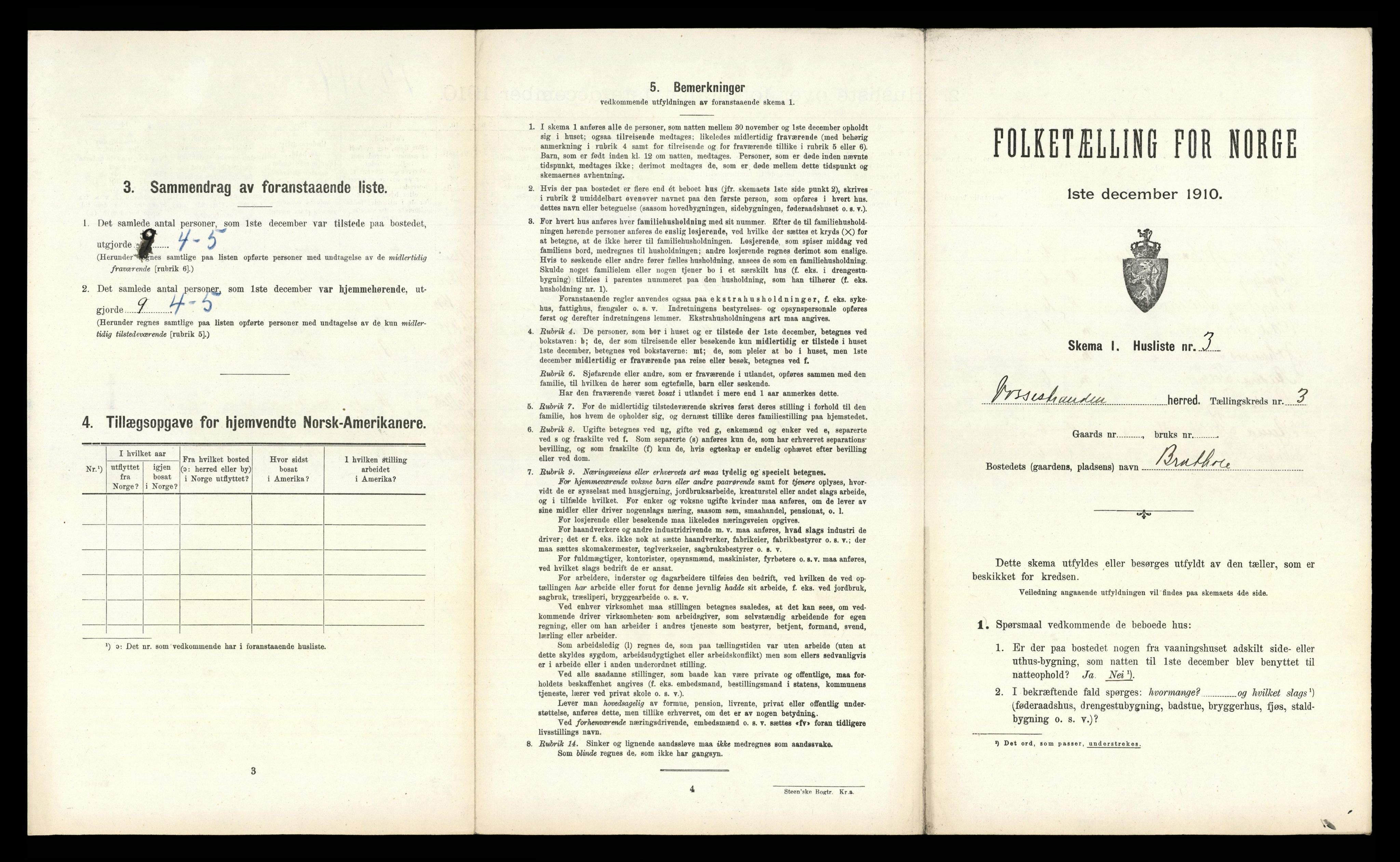 RA, 1910 census for Vossestrand, 1910, p. 351