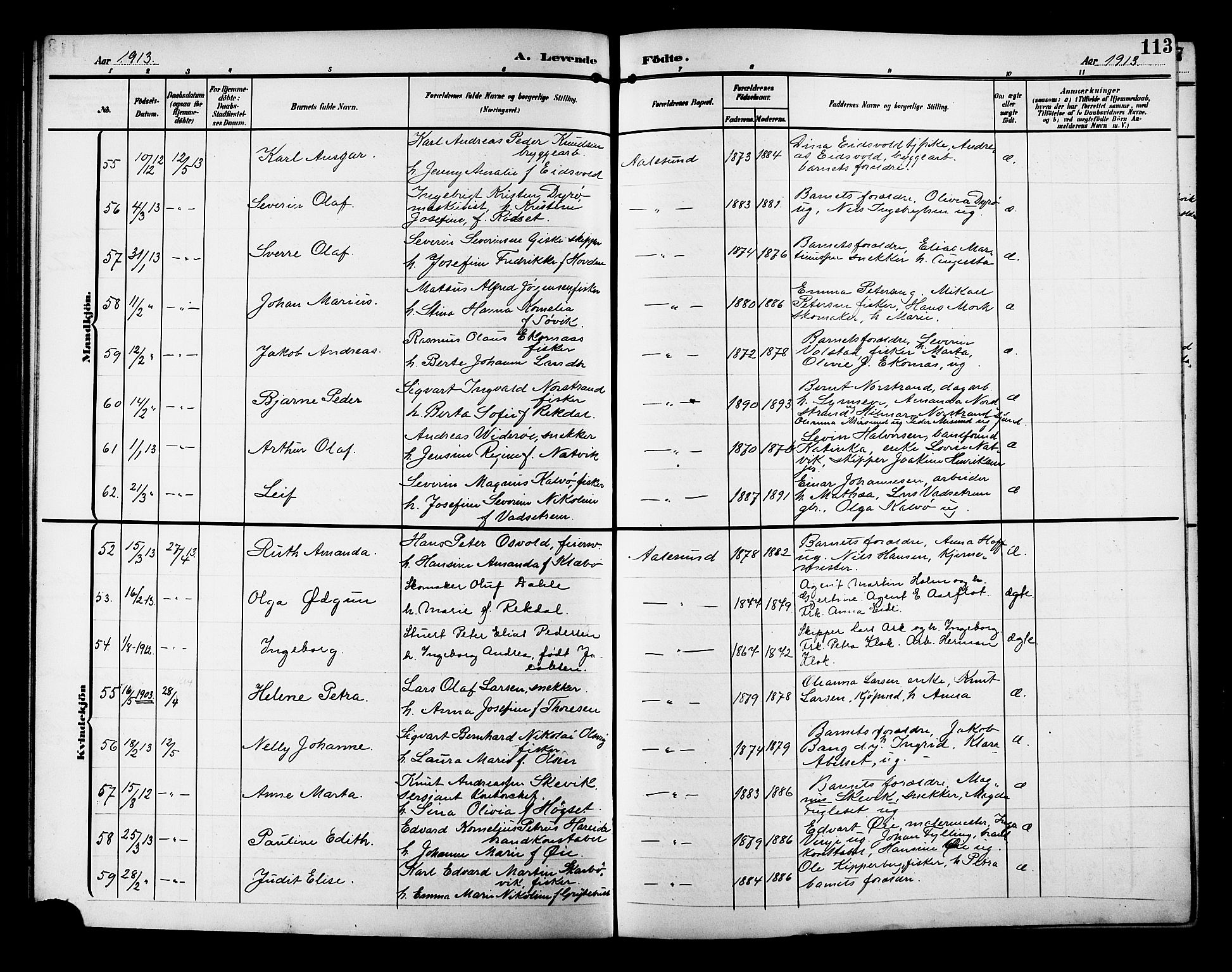 Ministerialprotokoller, klokkerbøker og fødselsregistre - Møre og Romsdal, AV/SAT-A-1454/529/L0471: Parish register (copy) no. 529C08, 1909-1921, p. 113