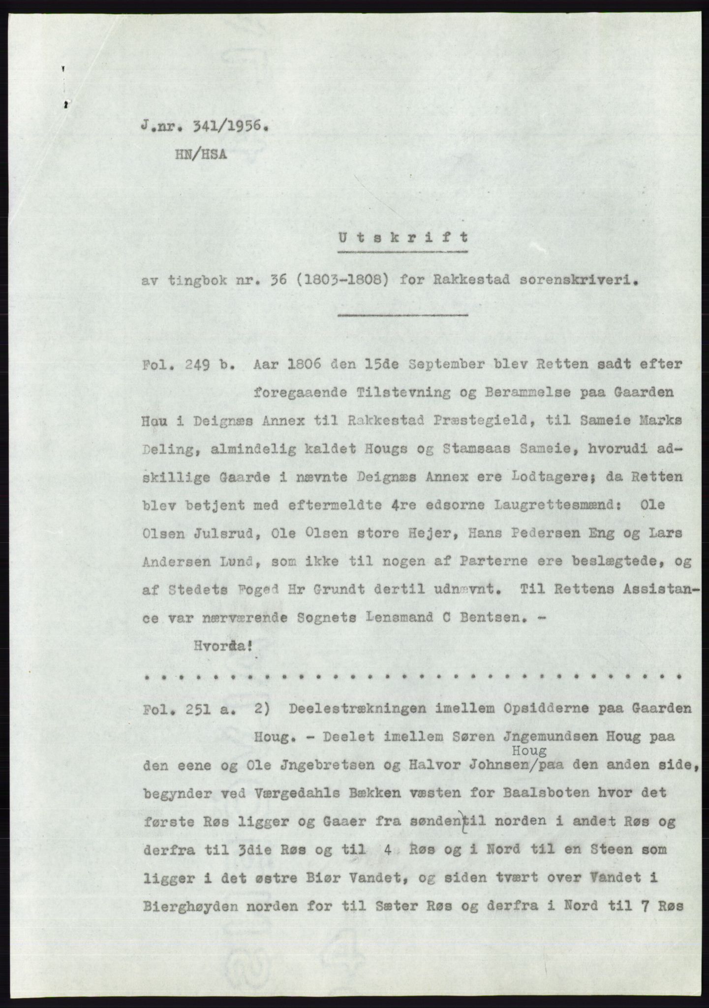 Statsarkivet i Oslo, AV/SAO-A-10621/Z/Zd/L0004: Avskrifter, j.nr 1-797/1956, 1956, p. 219