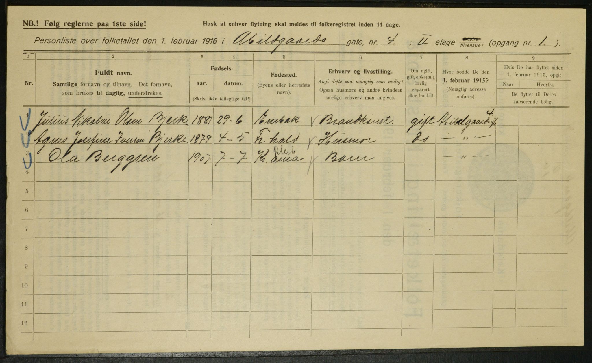 OBA, Municipal Census 1916 for Kristiania, 1916, p. 21