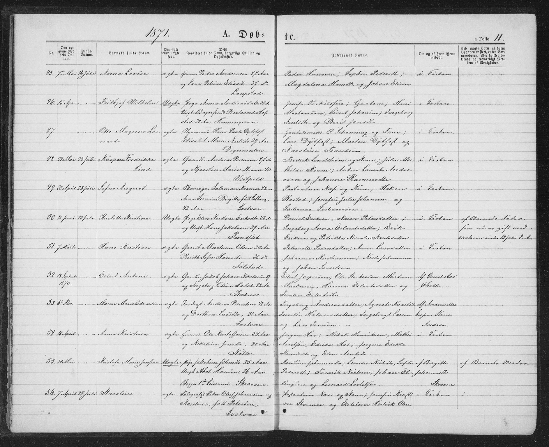 Ministerialprotokoller, klokkerbøker og fødselsregistre - Nordland, SAT/A-1459/874/L1074: Parish register (copy) no. 874C03, 1870-1876, p. 11